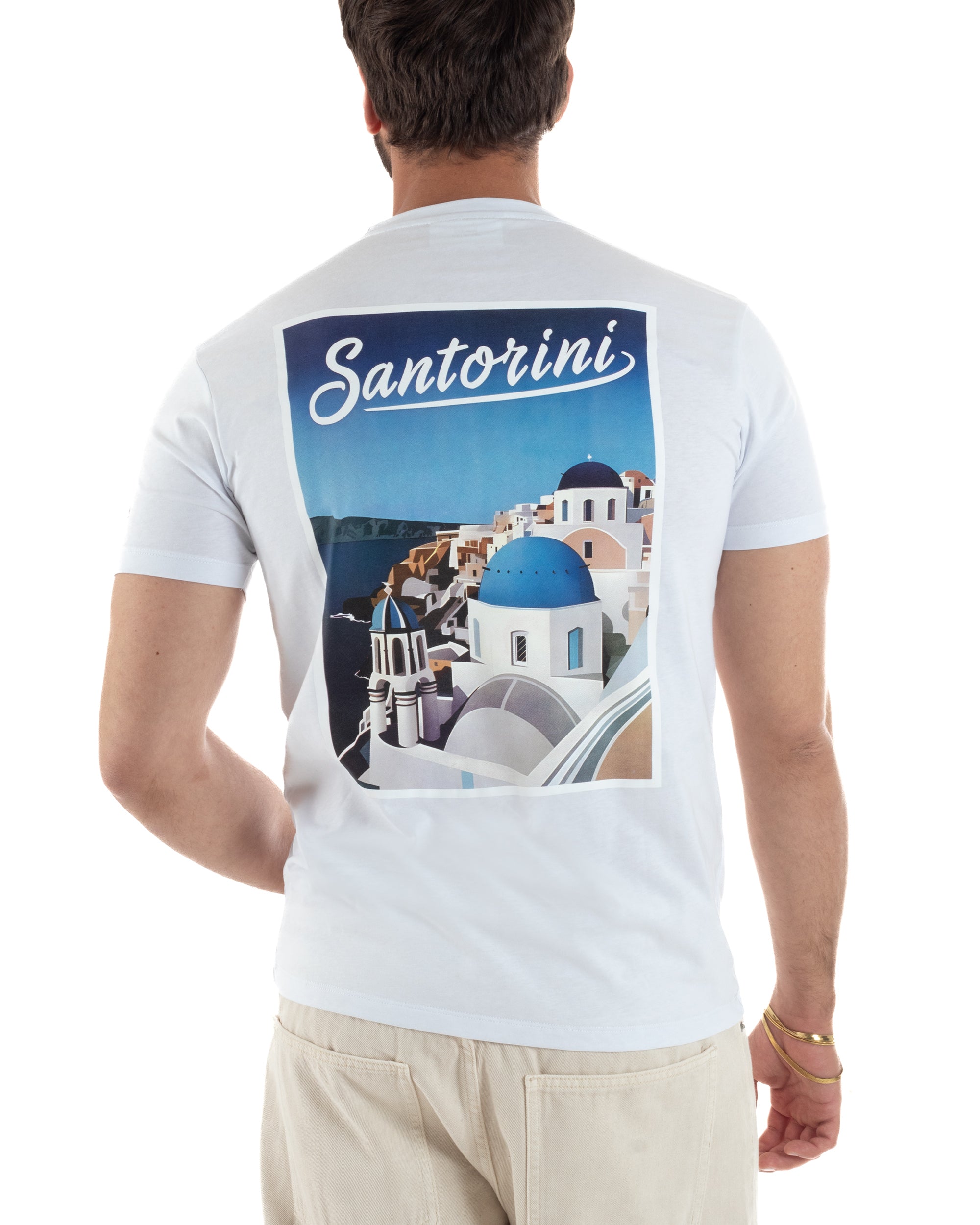 T-shirt uomo girocollo ricamo stampa santorini basic bianco SUPERCULTURE-A1831