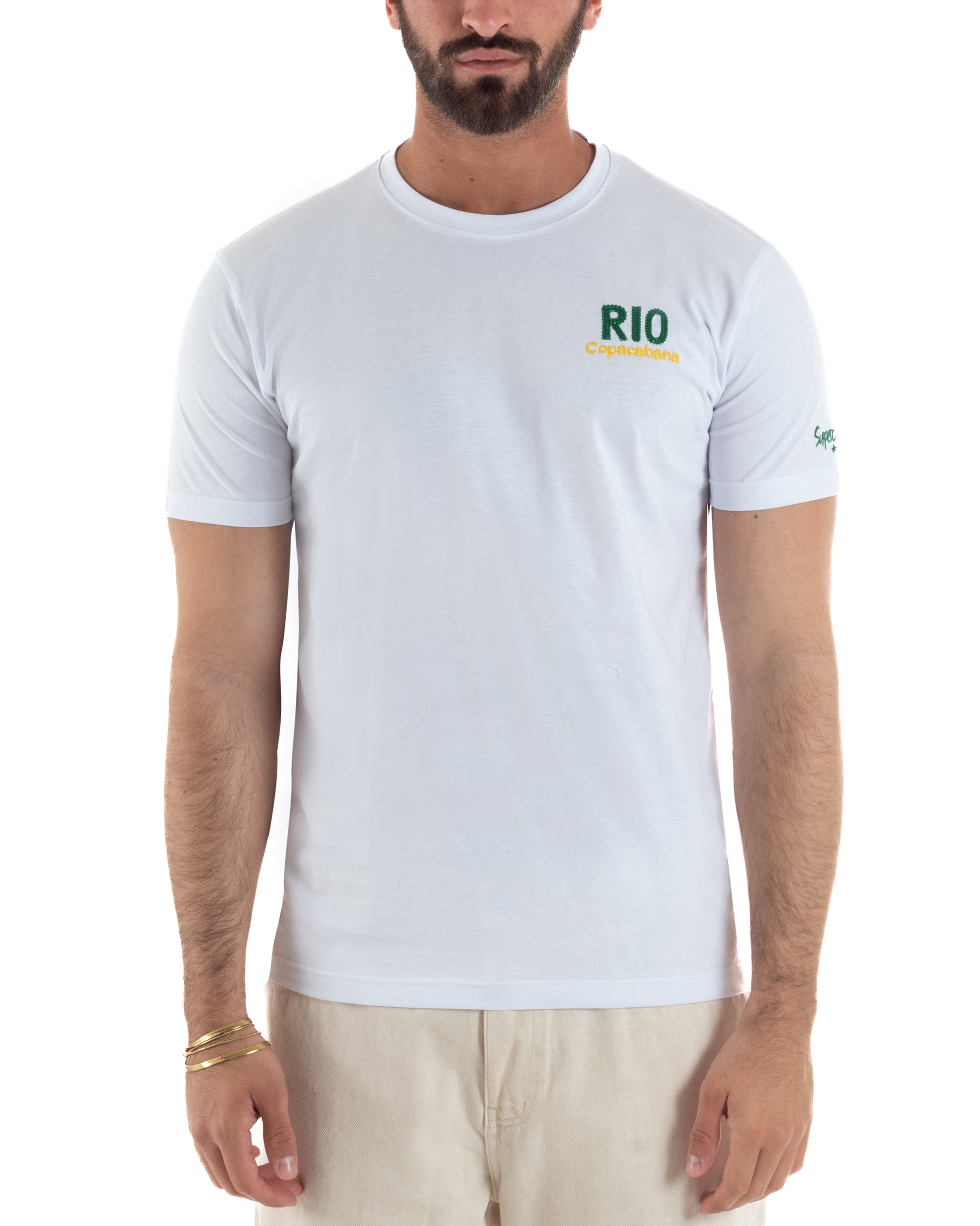T-shirt uomo girocollo ricamo stampa rio basic bianco SUPERCULTURE-A1817
