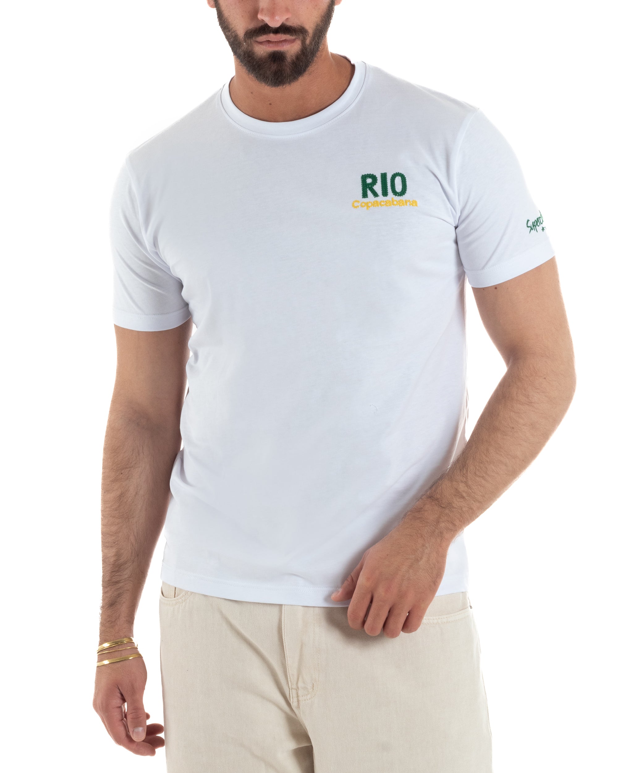 T-shirt uomo girocollo ricamo stampa rio basic bianco SUPERCULTURE-A1817