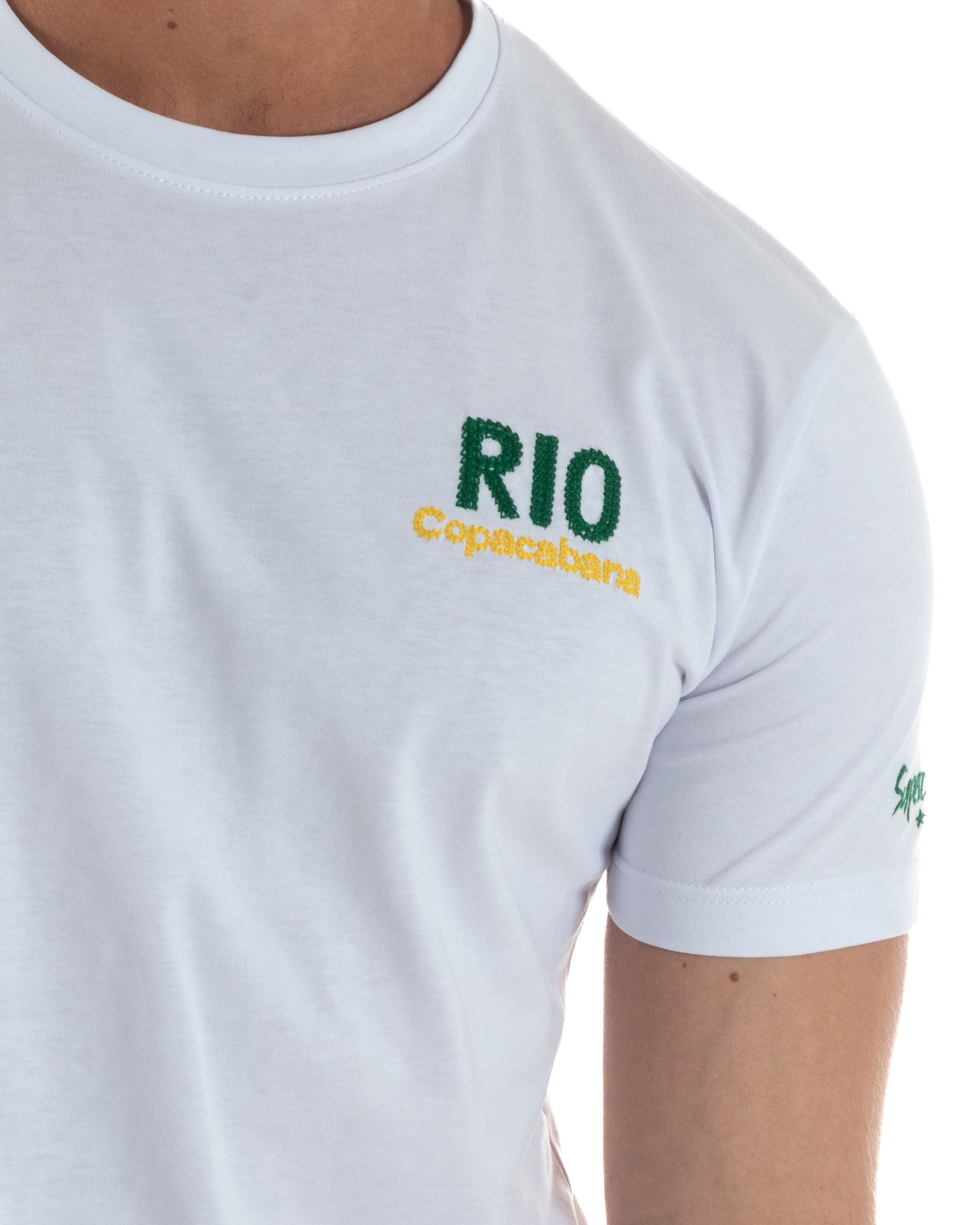 T-shirt uomo girocollo ricamo stampa rio basic bianco SUPERCULTURE-A1817