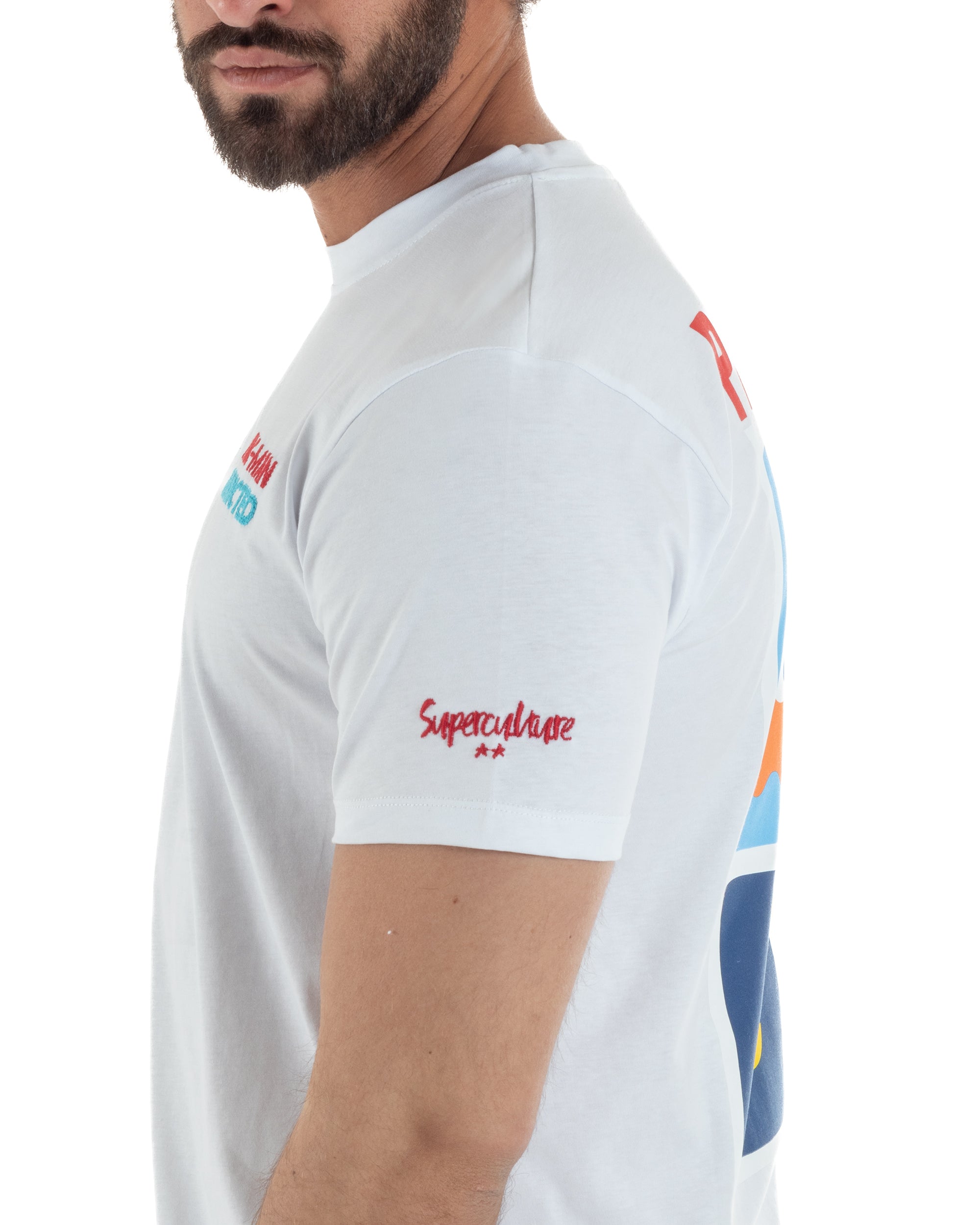 T-shirt uomo girocollo ricamo stampa pac man basic bianco SUPERCULTURE-A1981