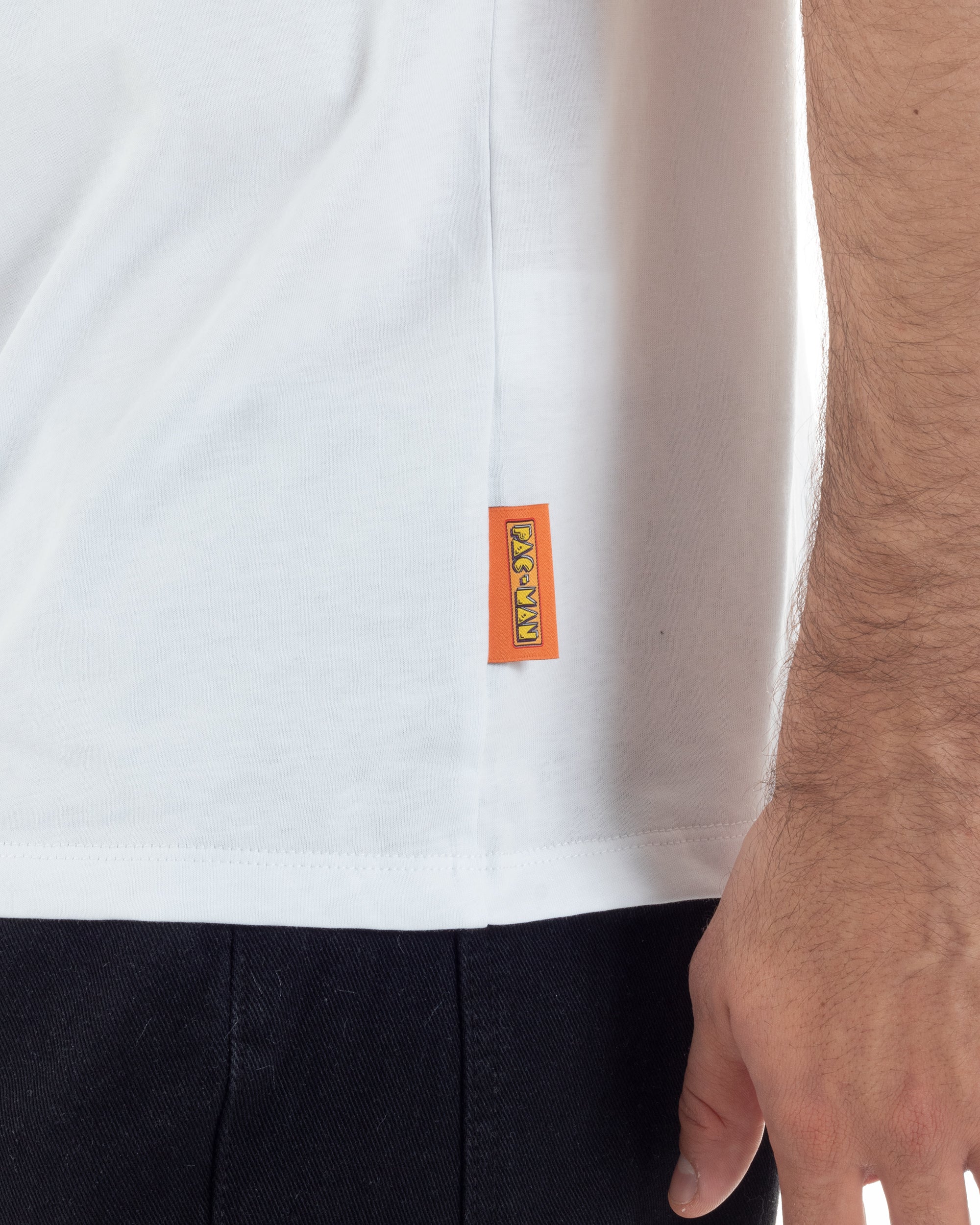 T-shirt uomo girocollo ricamo stampa pac man basic bianco SUPERCULTURE-A1981