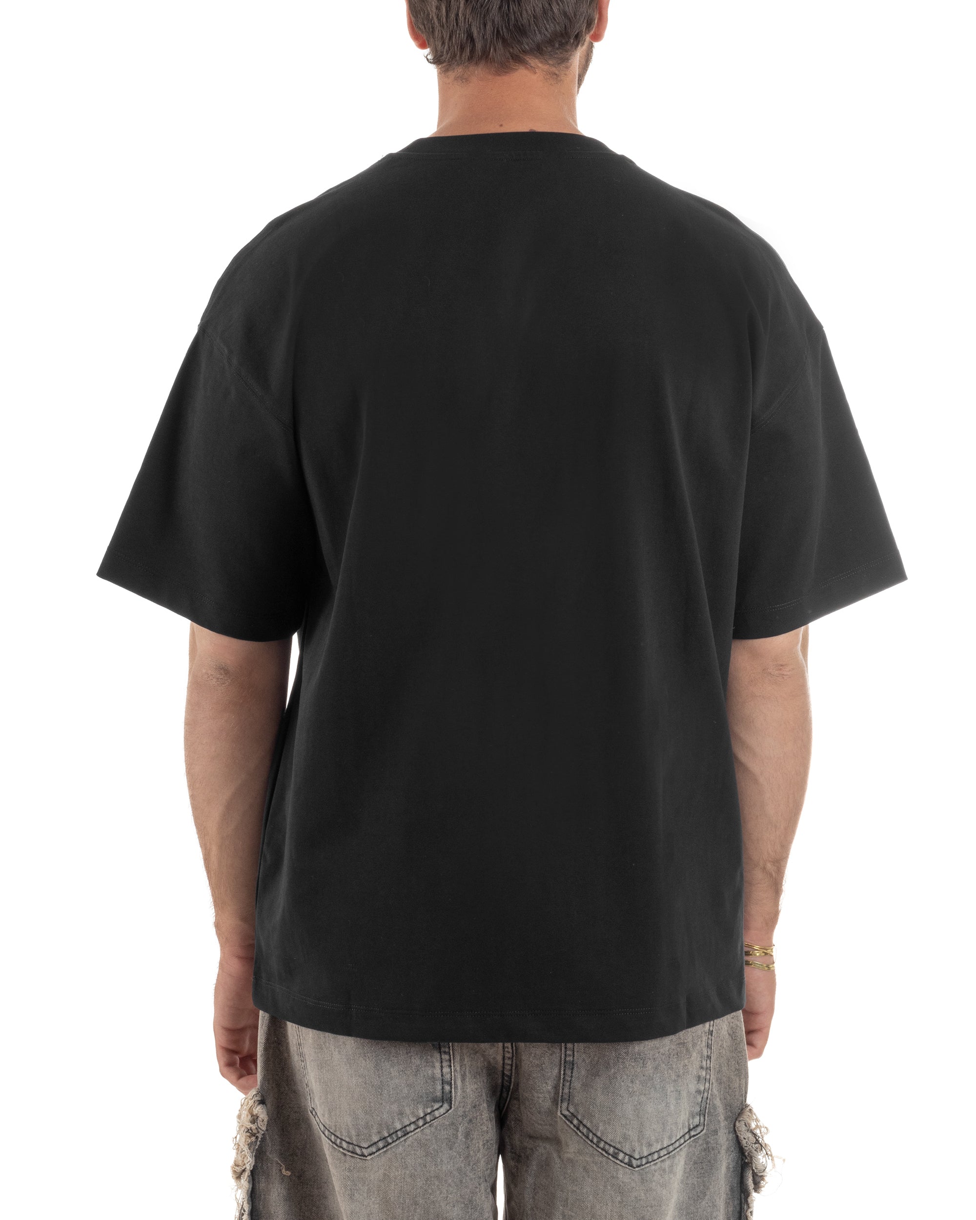 T-shirt uomo girocollo oversize borchie basic nero GIOSAL-TS3260A