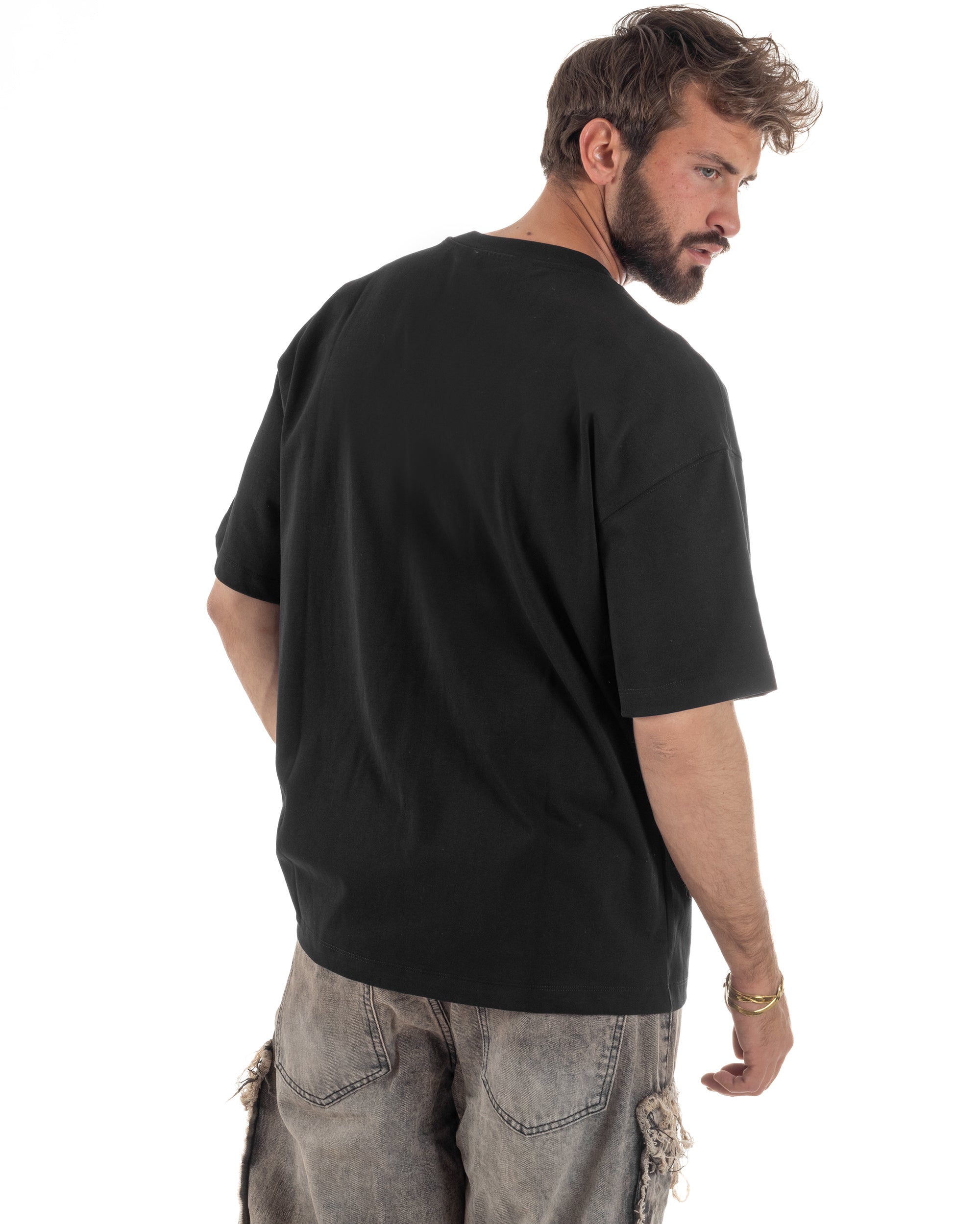 T-shirt uomo girocollo oversize borchie basic nero GIOSAL-TS3260A