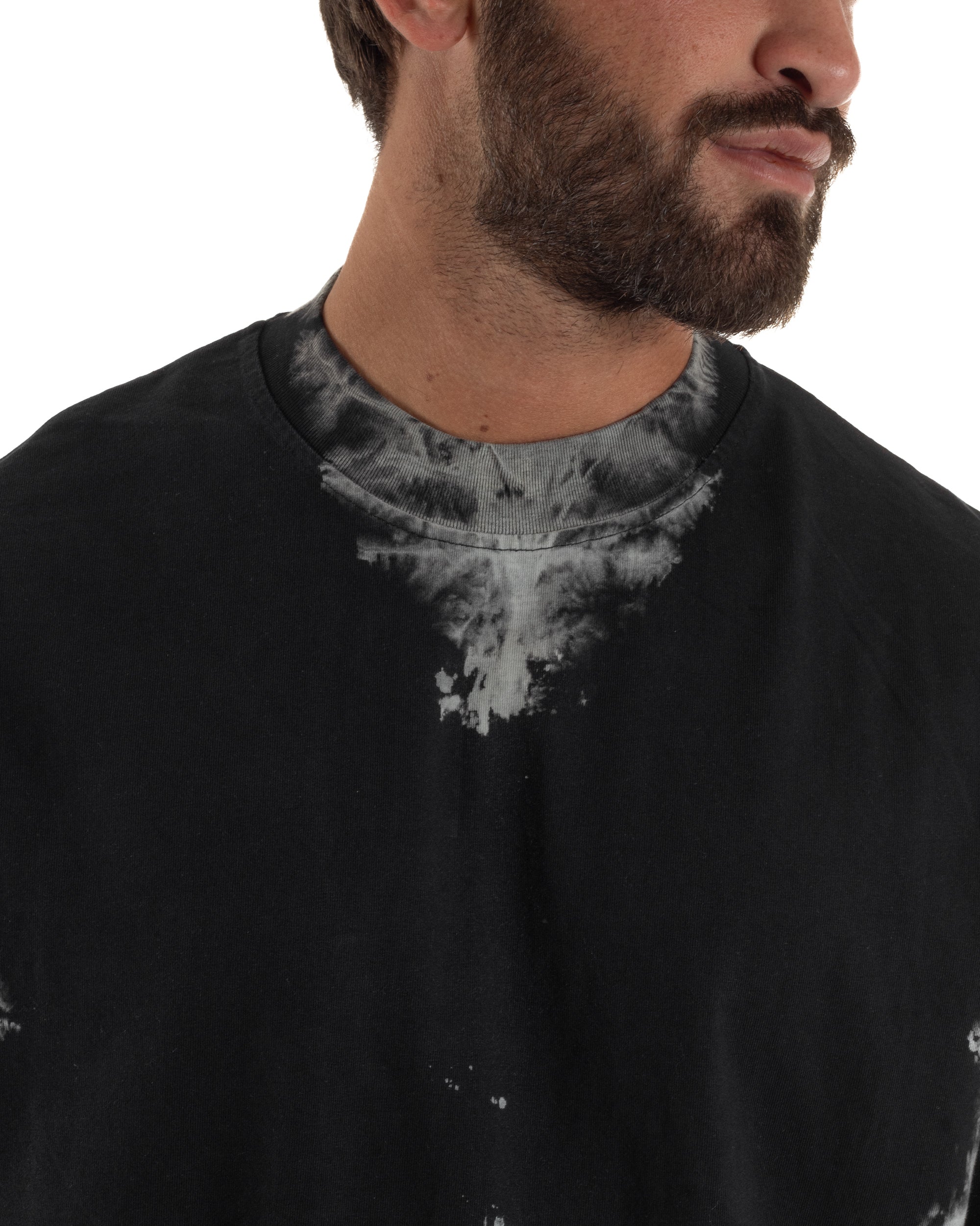 T-shirt uomo girocollo oversize fantasia tie-dye nero GIOSAL-TS3261A