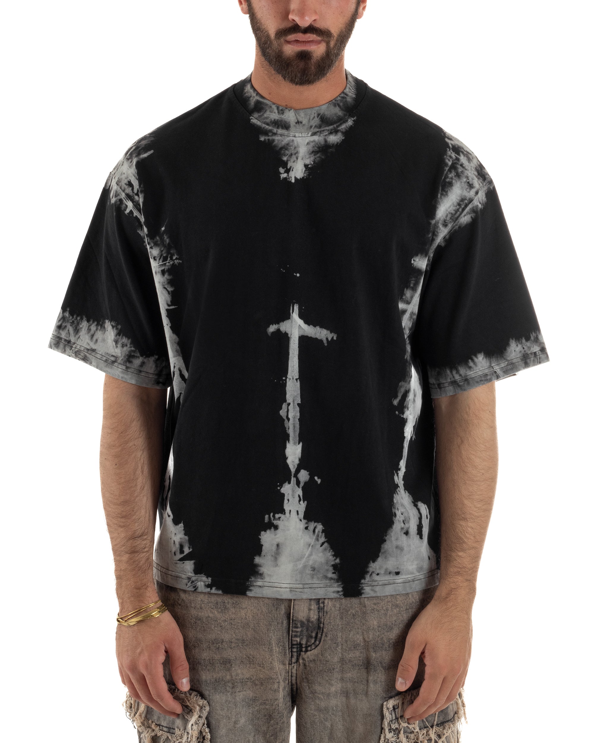 T-shirt uomo girocollo oversize fantasia tie-dye nero GIOSAL-TS3261A