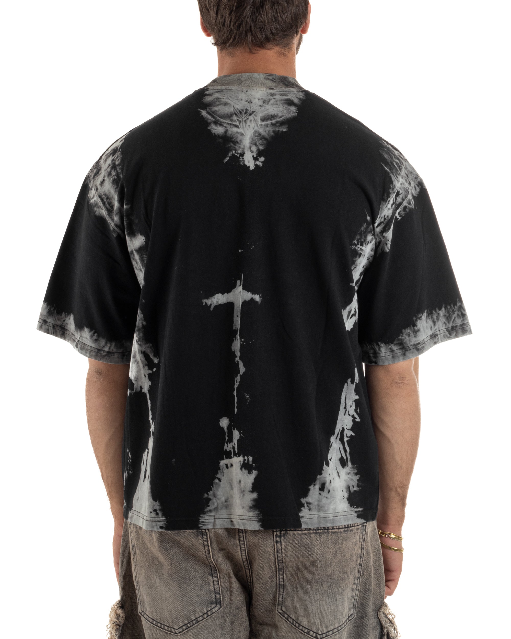 T-shirt uomo girocollo oversize fantasia tie-dye nero GIOSAL-TS3261A