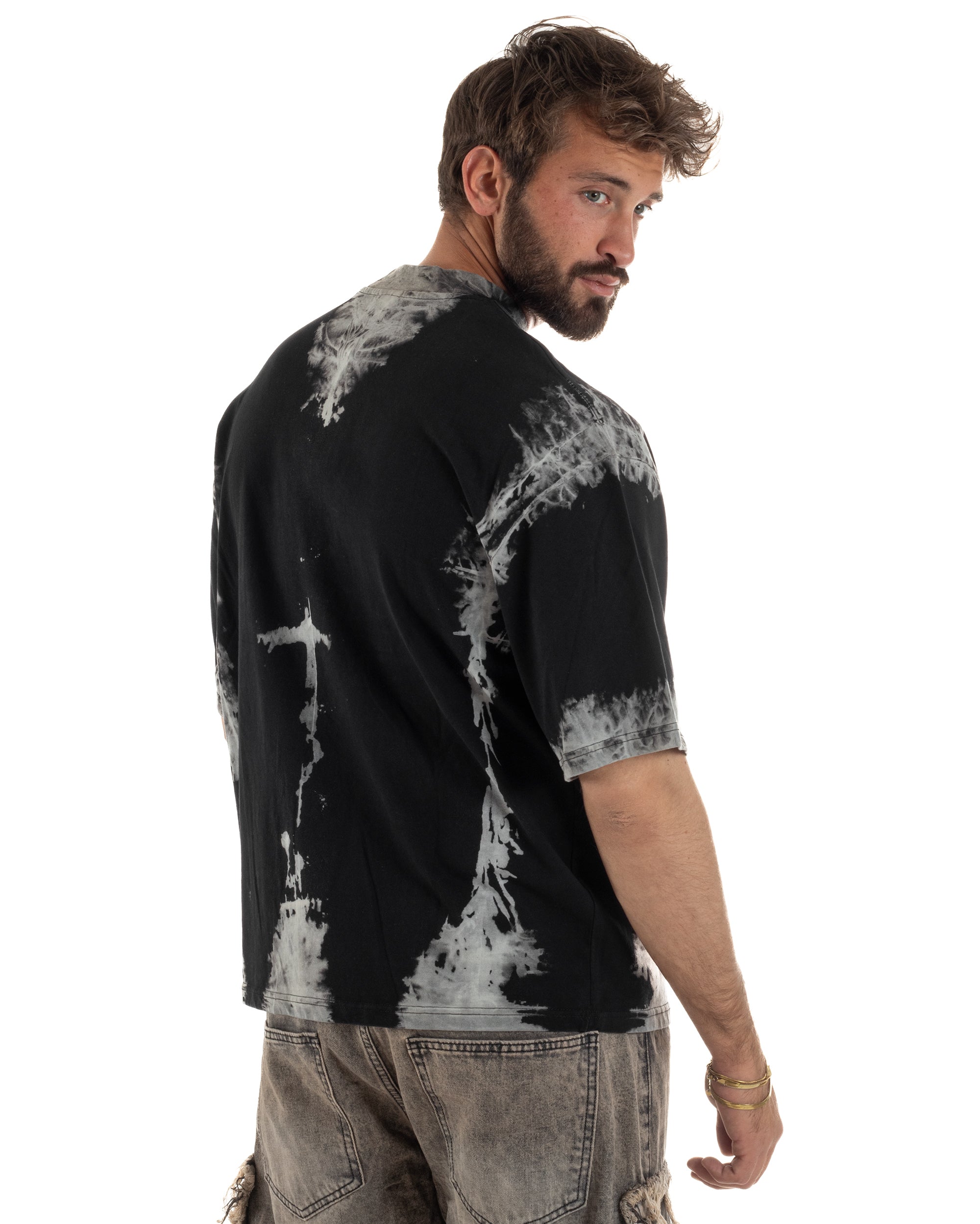 T-shirt uomo girocollo oversize fantasia tie-dye nero GIOSAL-TS3261A