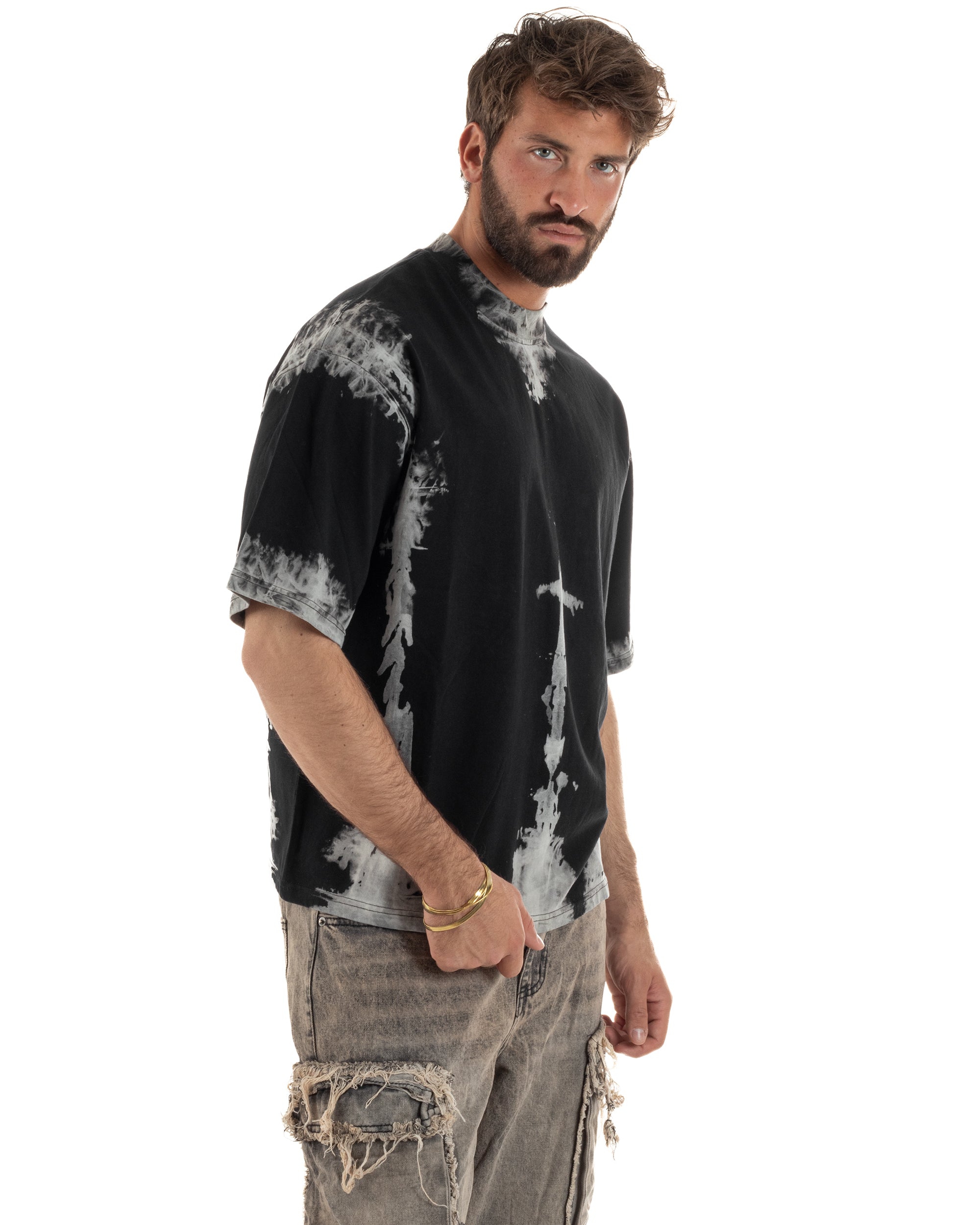 T-shirt uomo girocollo oversize fantasia tie-dye nero GIOSAL-TS3261A