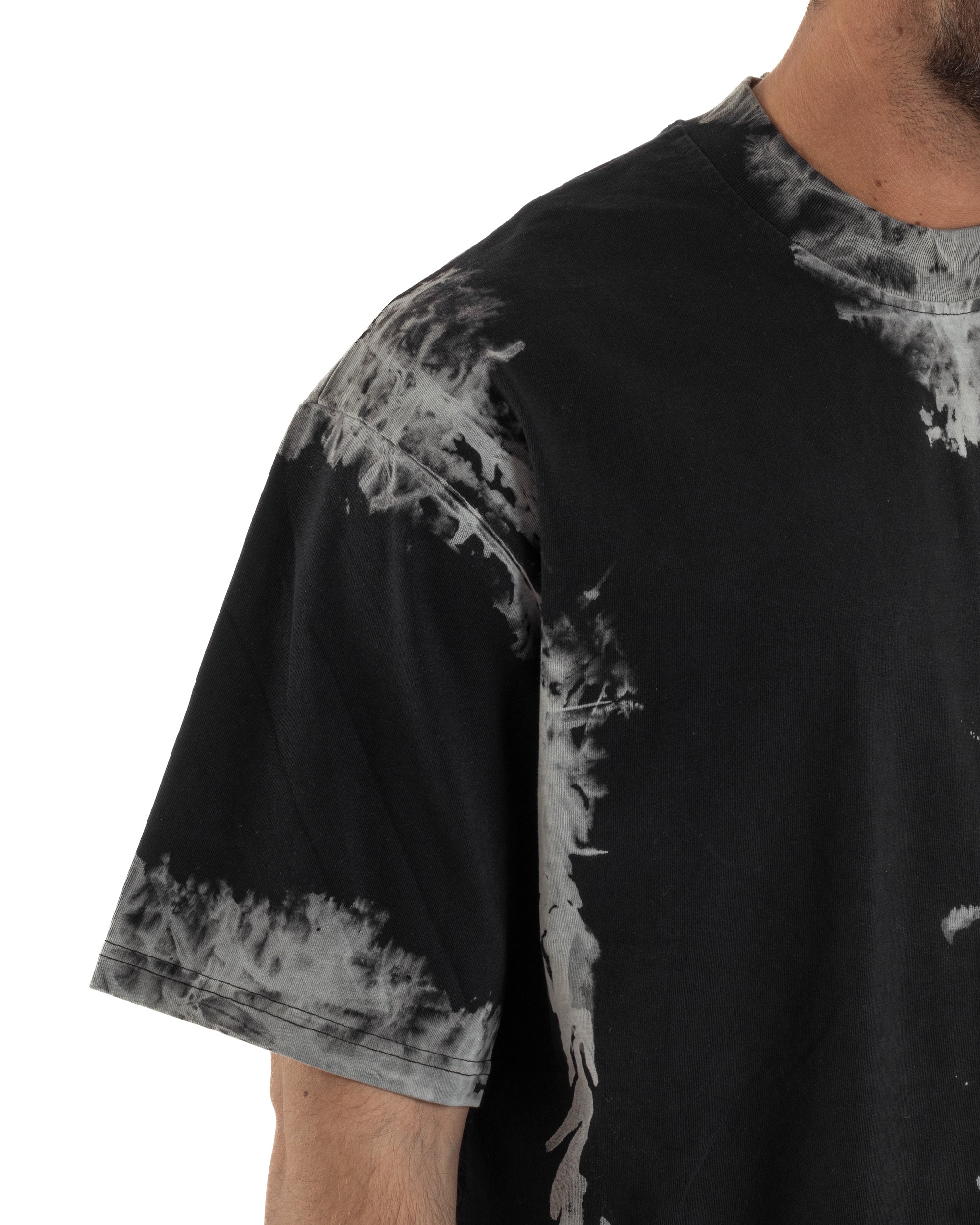 T-shirt uomo girocollo oversize fantasia tie-dye nero GIOSAL-TS3261A