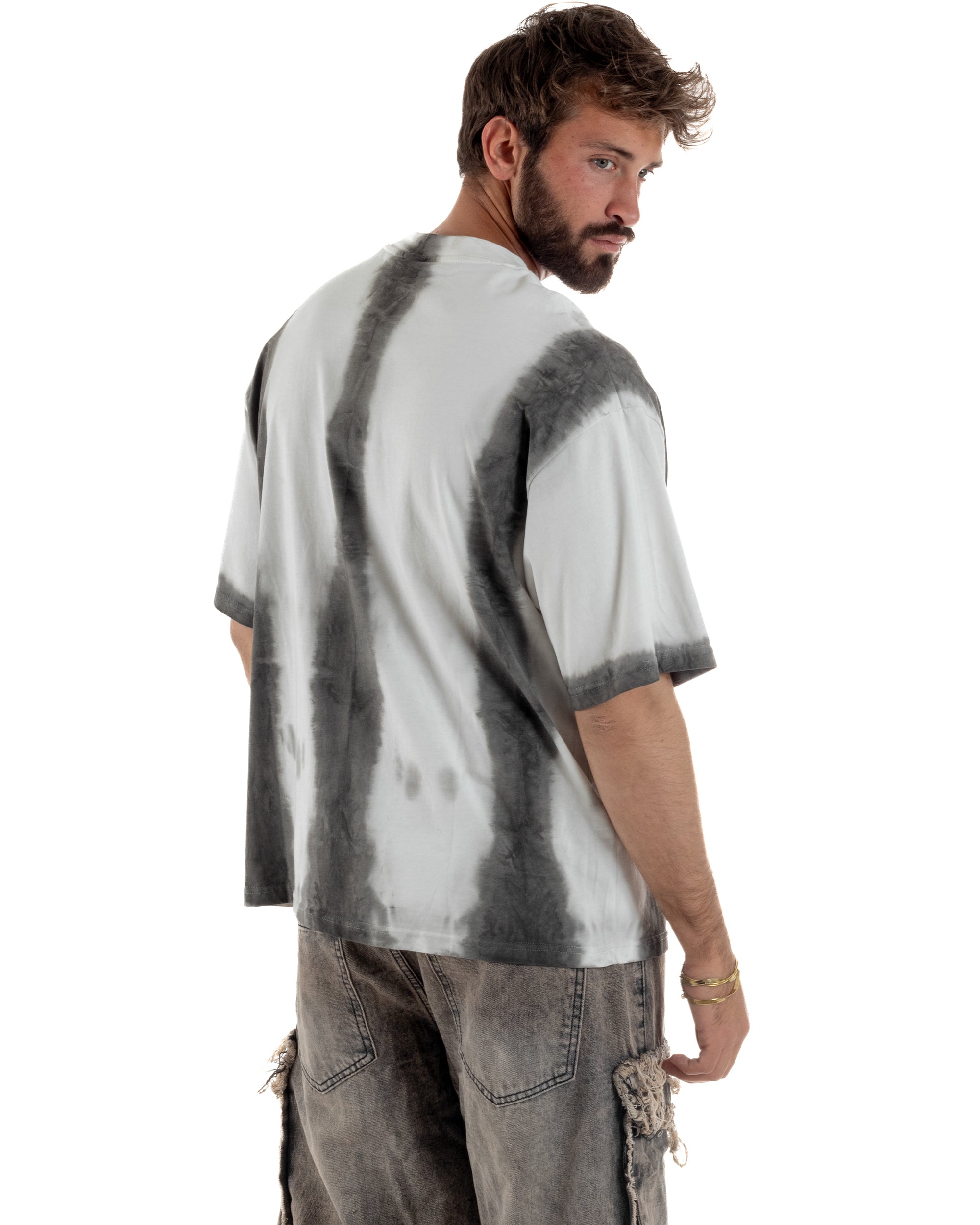 T-shirt uomo girocollo oversize fantasia tie-dye bianco GIOSAL-TS3262A