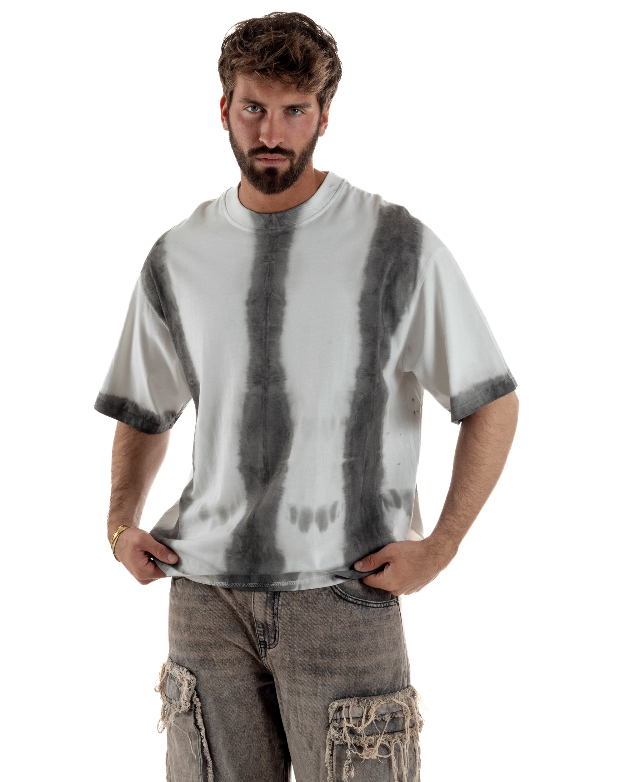 T-shirt uomo girocollo oversize fantasia tie-dye bianco GIOSAL-TS3262A