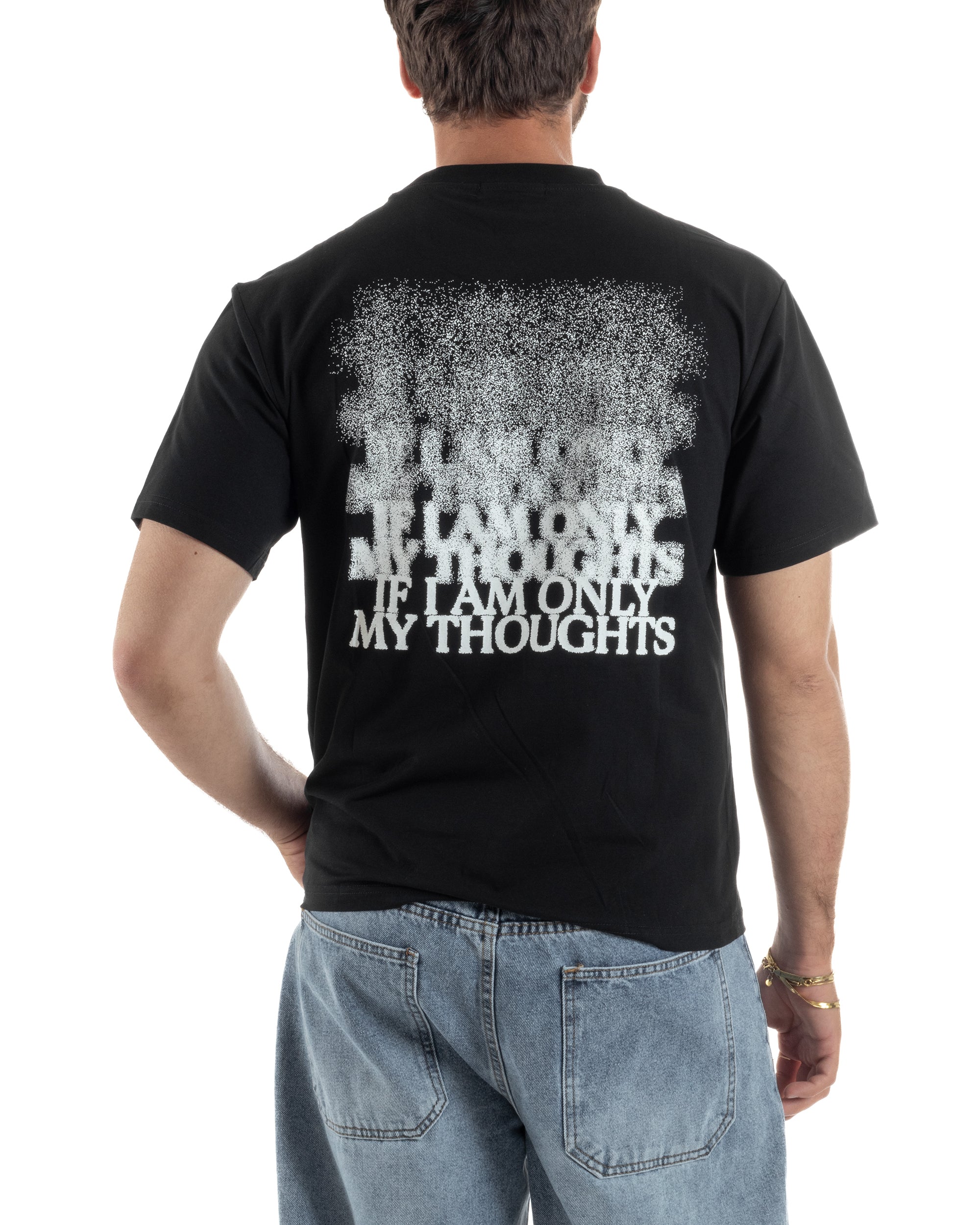 T-shirt uomo girocollo cotone ricamo stampa basic nero GIOSAL-TS3264A