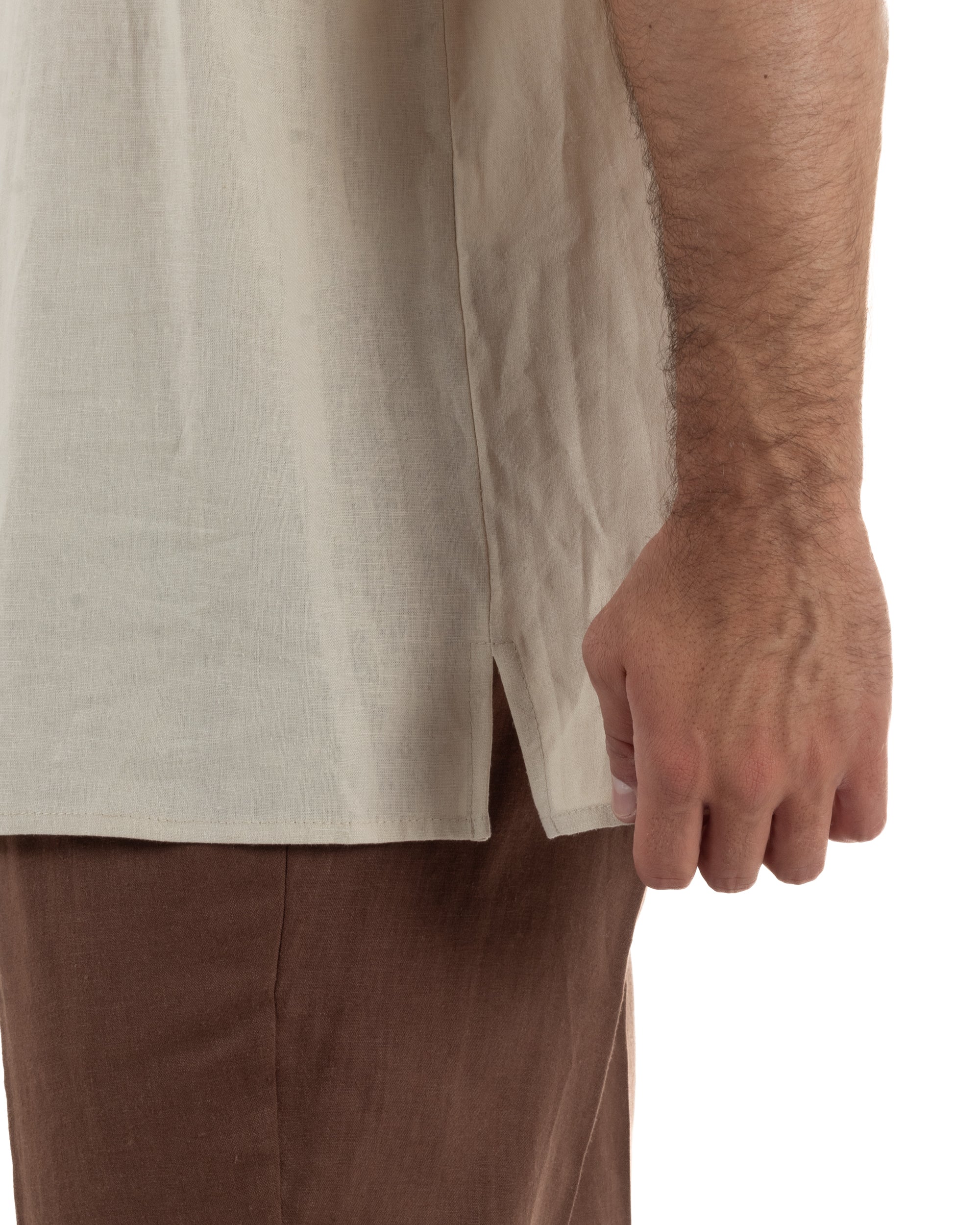 T-shirt casacca uomo lino over fit con scollo a v profondo beige GIOSAL-TS3278A
