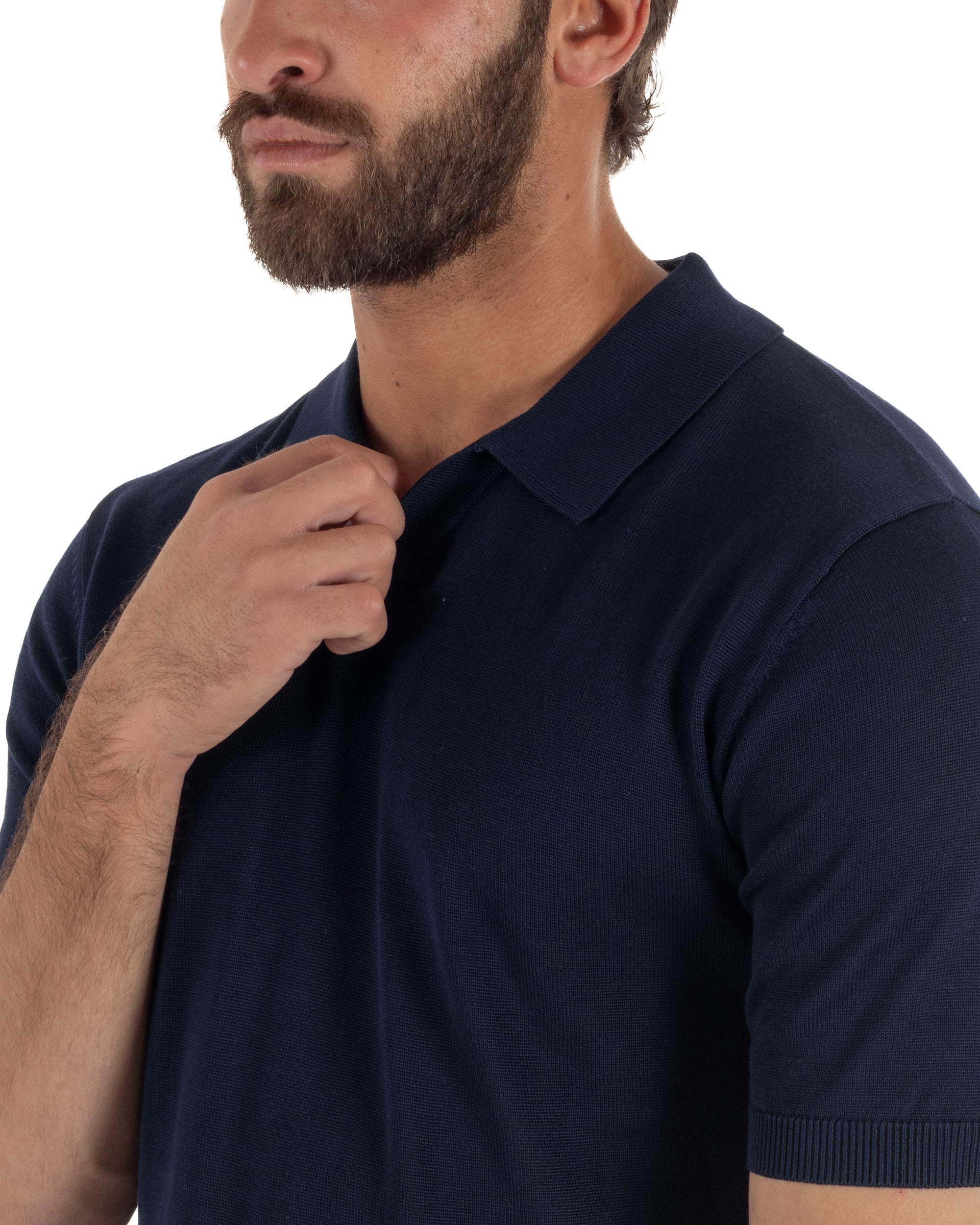 Polo uomo filo maglia basic colletto aperto sottogiacca blu GIOSAL-TS3285A