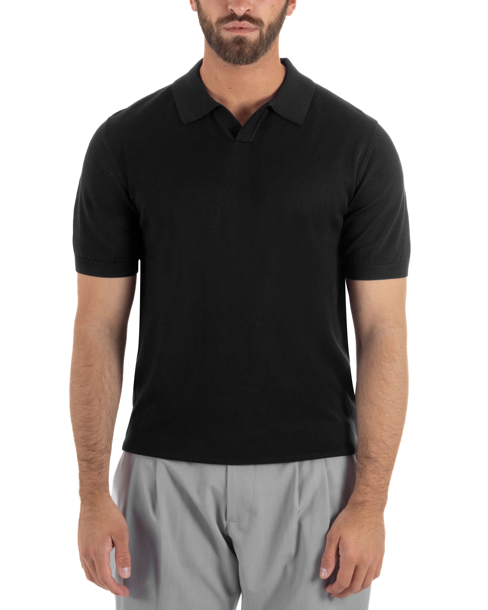 Polo uomo filo maglia basic colletto aperto sottogiacca nero GIOSAL-TS3286A