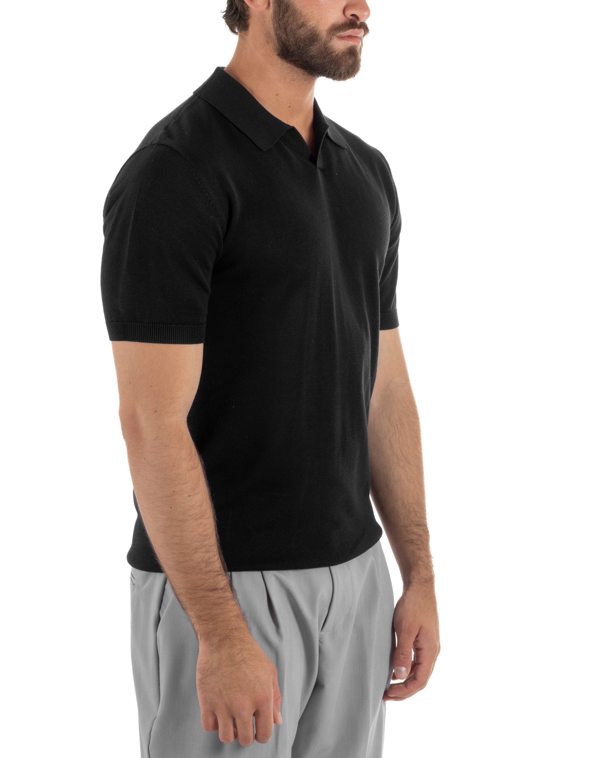 Polo uomo filo maglia basic colletto aperto sottogiacca nero GIOSAL-TS3286A