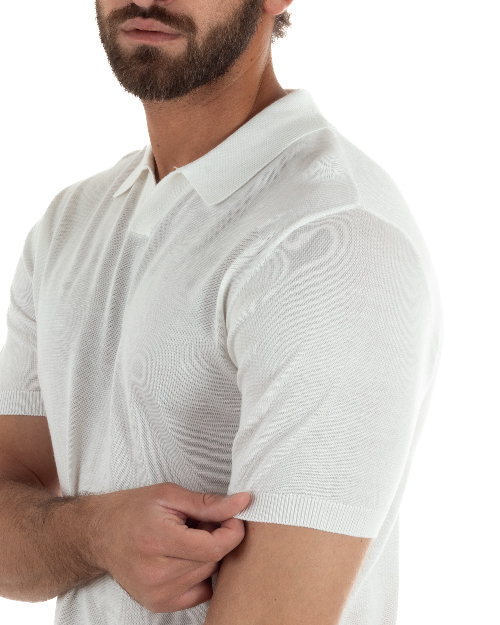 Polo uomo filo maglia basic colletto aperto sottogiacca bianco GIOSAL-TS3287A