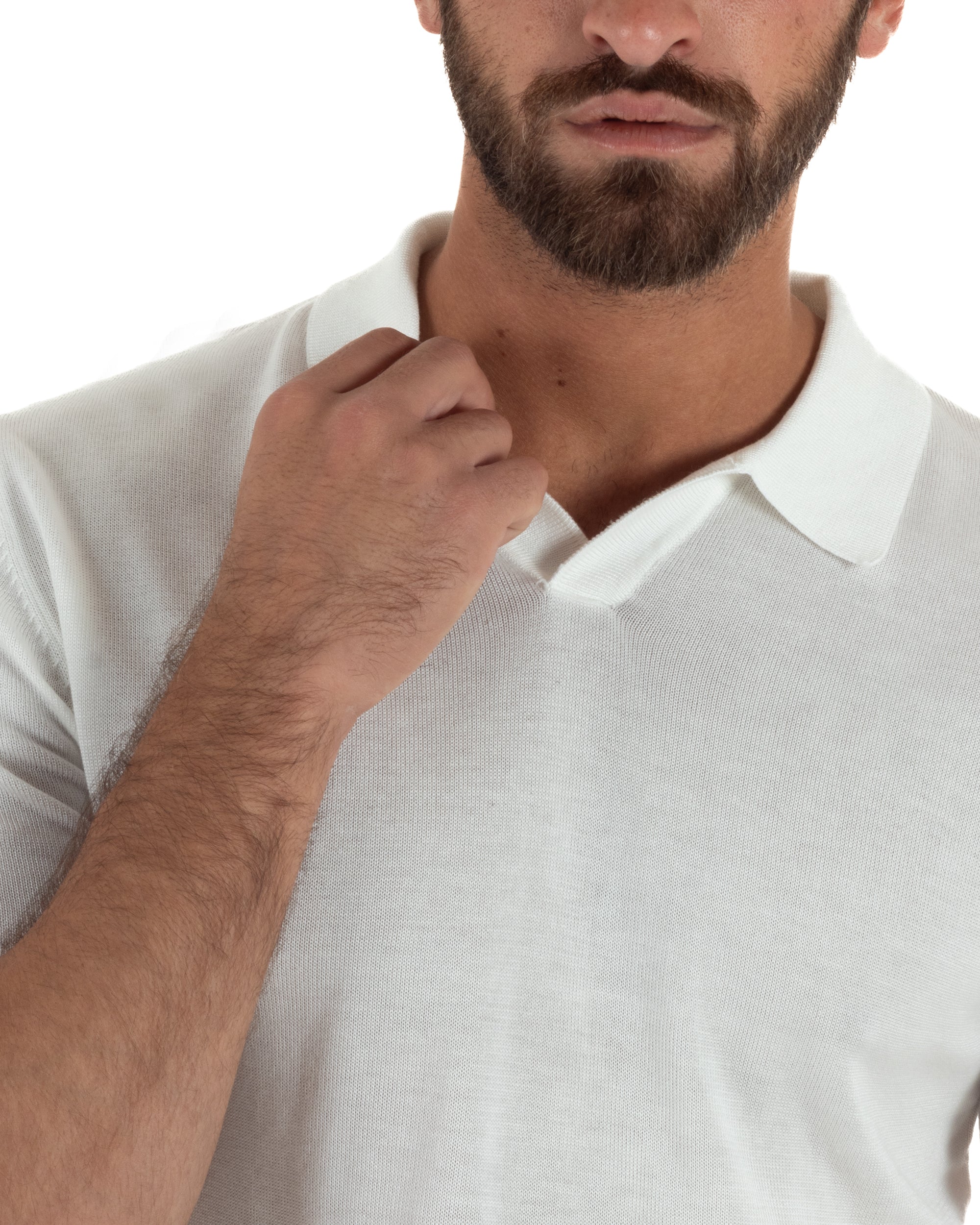 Polo uomo filo maglia basic colletto aperto sottogiacca bianco GIOSAL-TS3287A