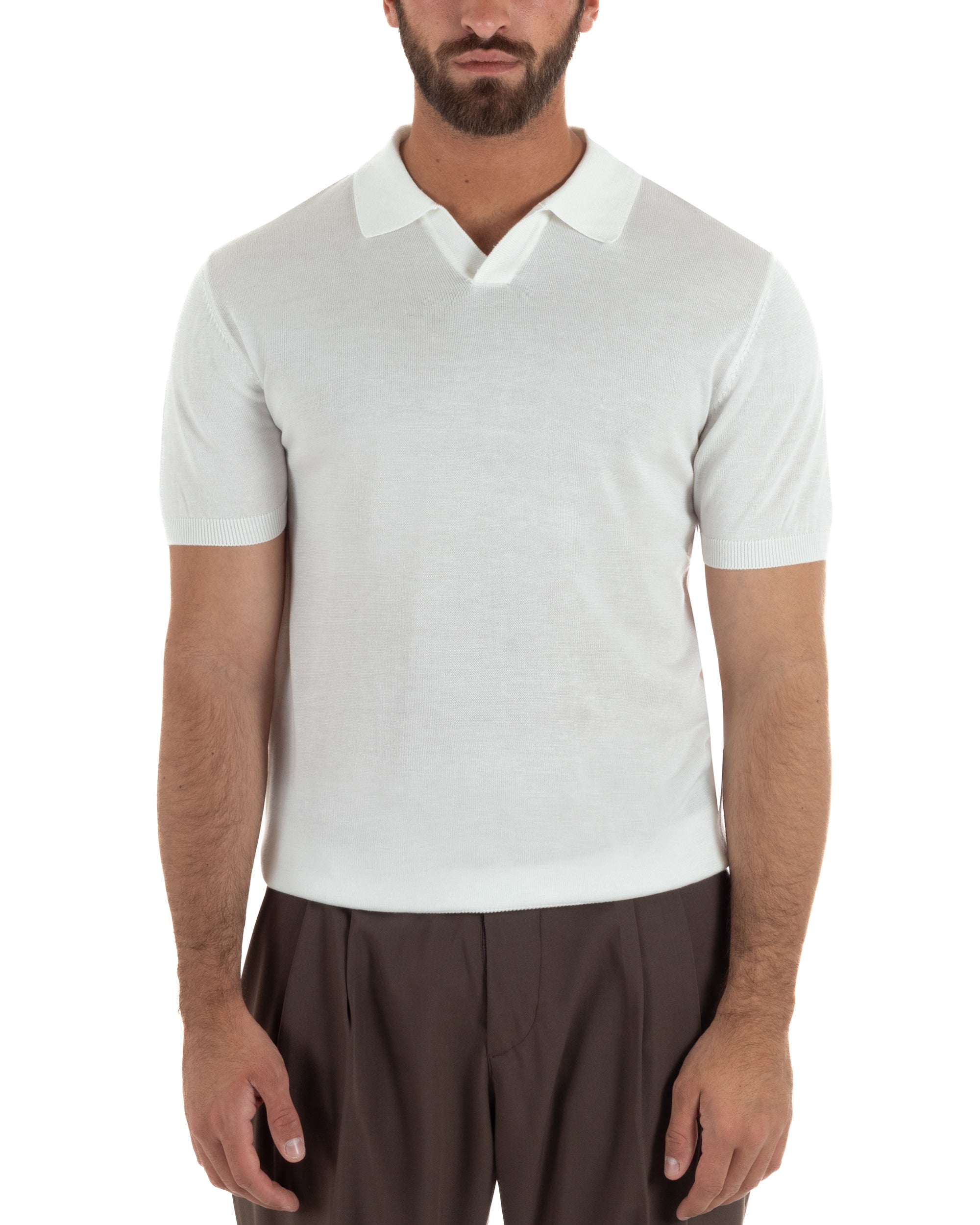 Polo uomo filo maglia basic colletto aperto sottogiacca bianco GIOSAL-TS3287A