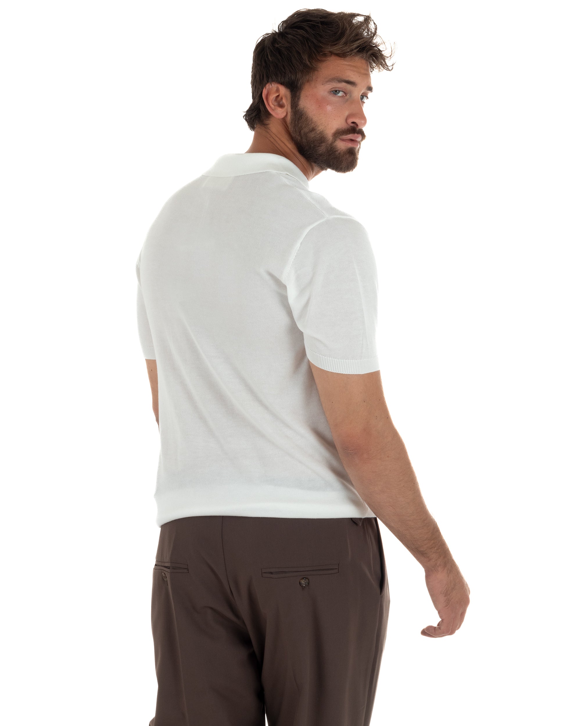 Polo uomo filo maglia basic colletto aperto sottogiacca bianco GIOSAL-TS3287A