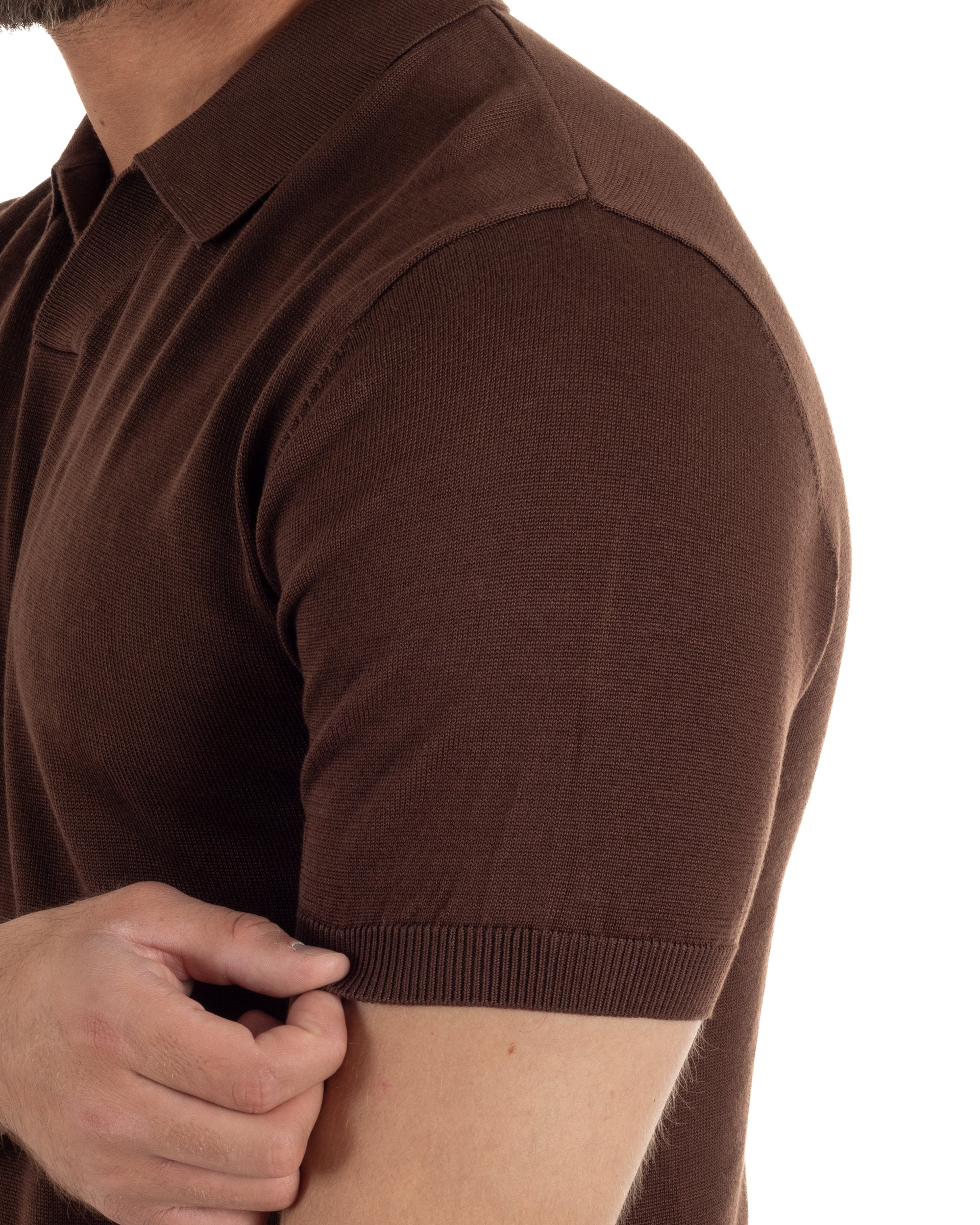 Polo uomo filo maglia basic colletto aperto sottogiacca marrone GIOSAL-TS3288A