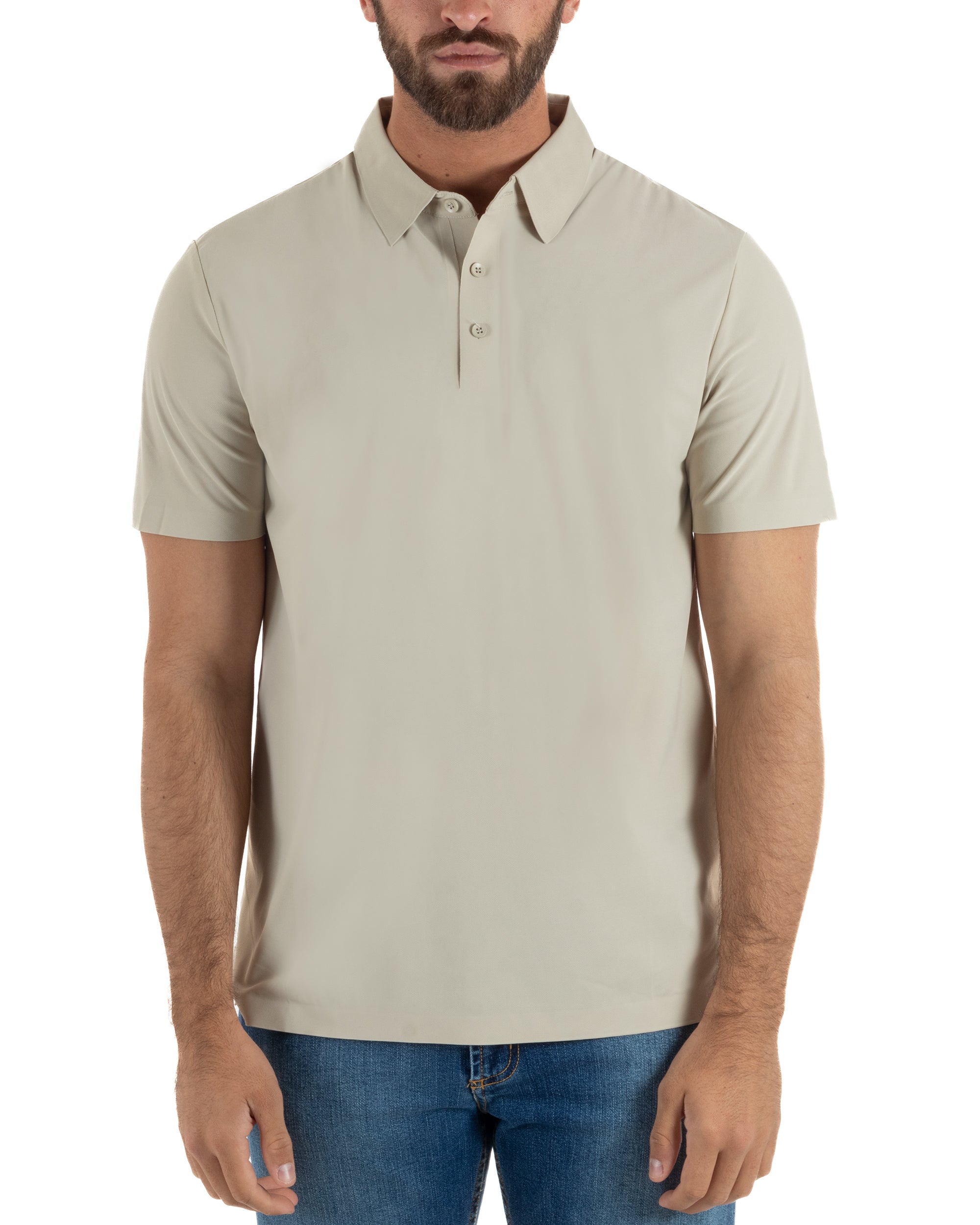 Polo uomo no-stiro stretch colletto con bottoni maglia basic beige GIOSAL-TS3291A