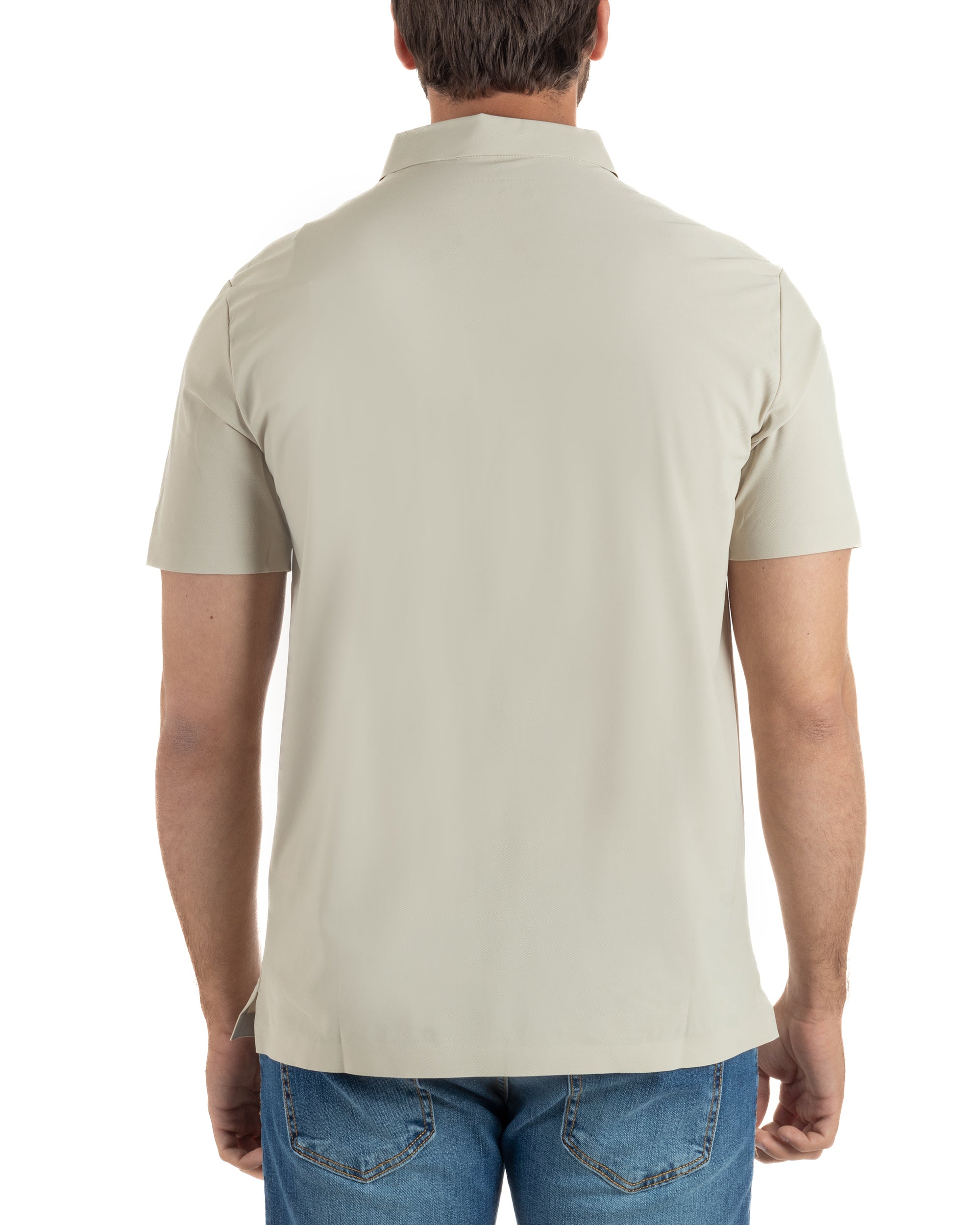 Polo uomo no-stiro stretch colletto con bottoni maglia basic beige GIOSAL-TS3291A