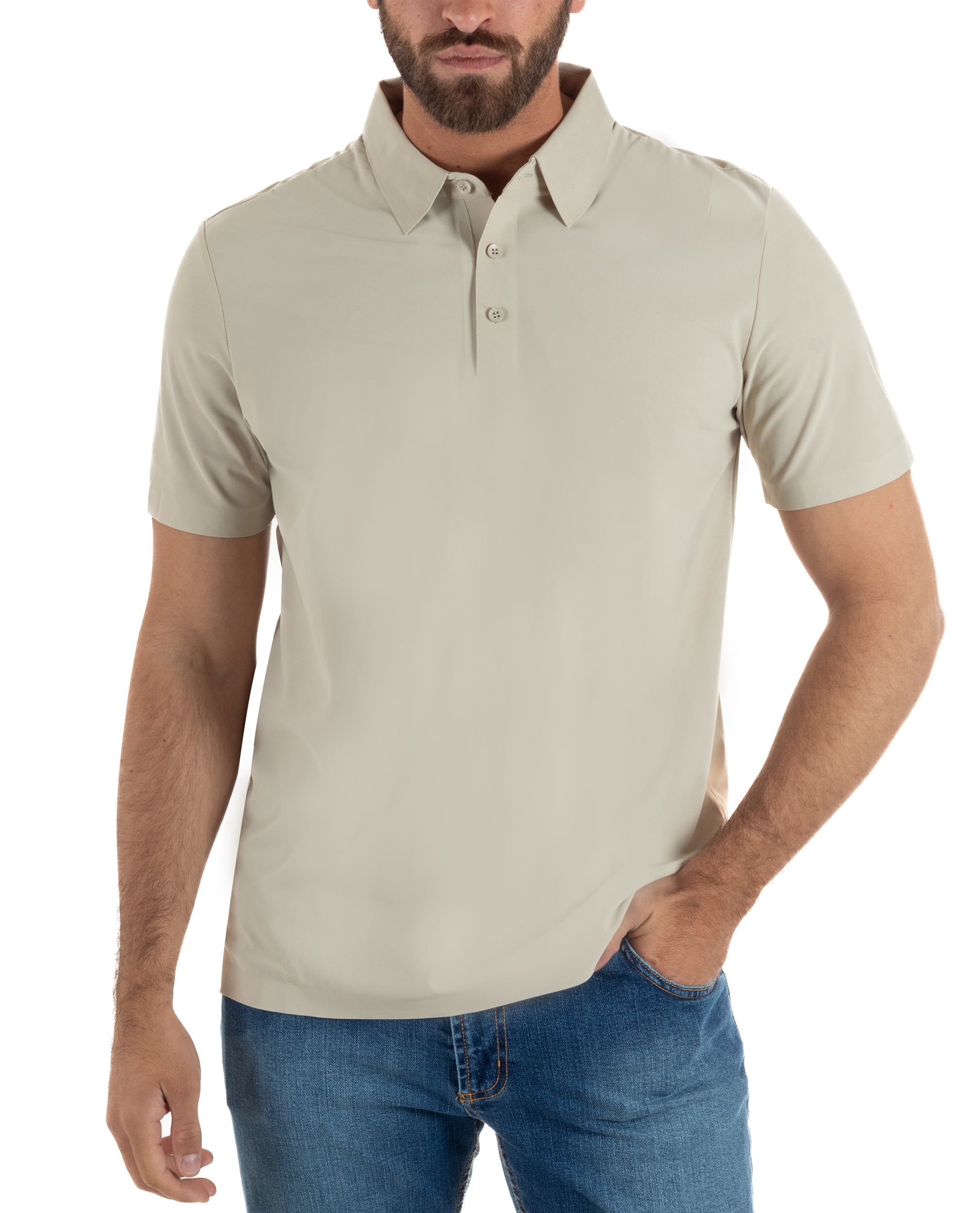Polo uomo no-stiro stretch colletto con bottoni maglia basic beige GIOSAL-TS3291A