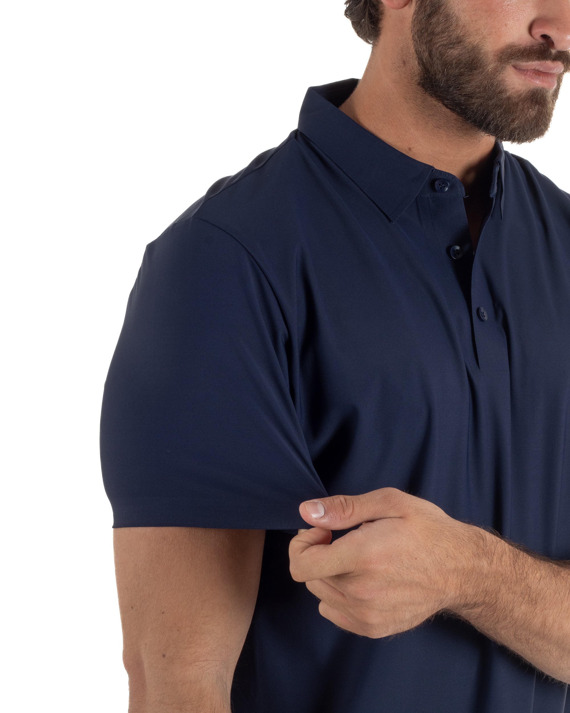 Polo uomo no-stiro stretch colletto con bottoni maglia basic blu GIOSAL-TS3292A