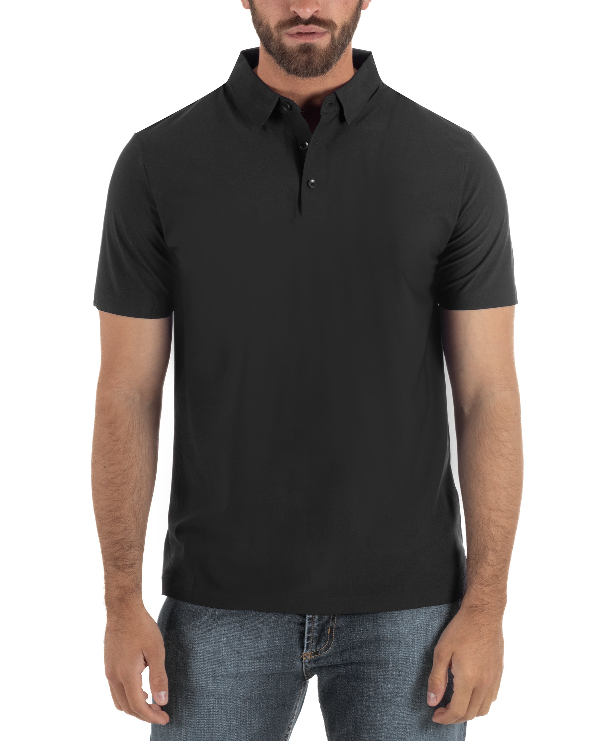 Polo uomo no-stiro stretch colletto con bottoni maglia basic nero GIOSAL-TS3293A