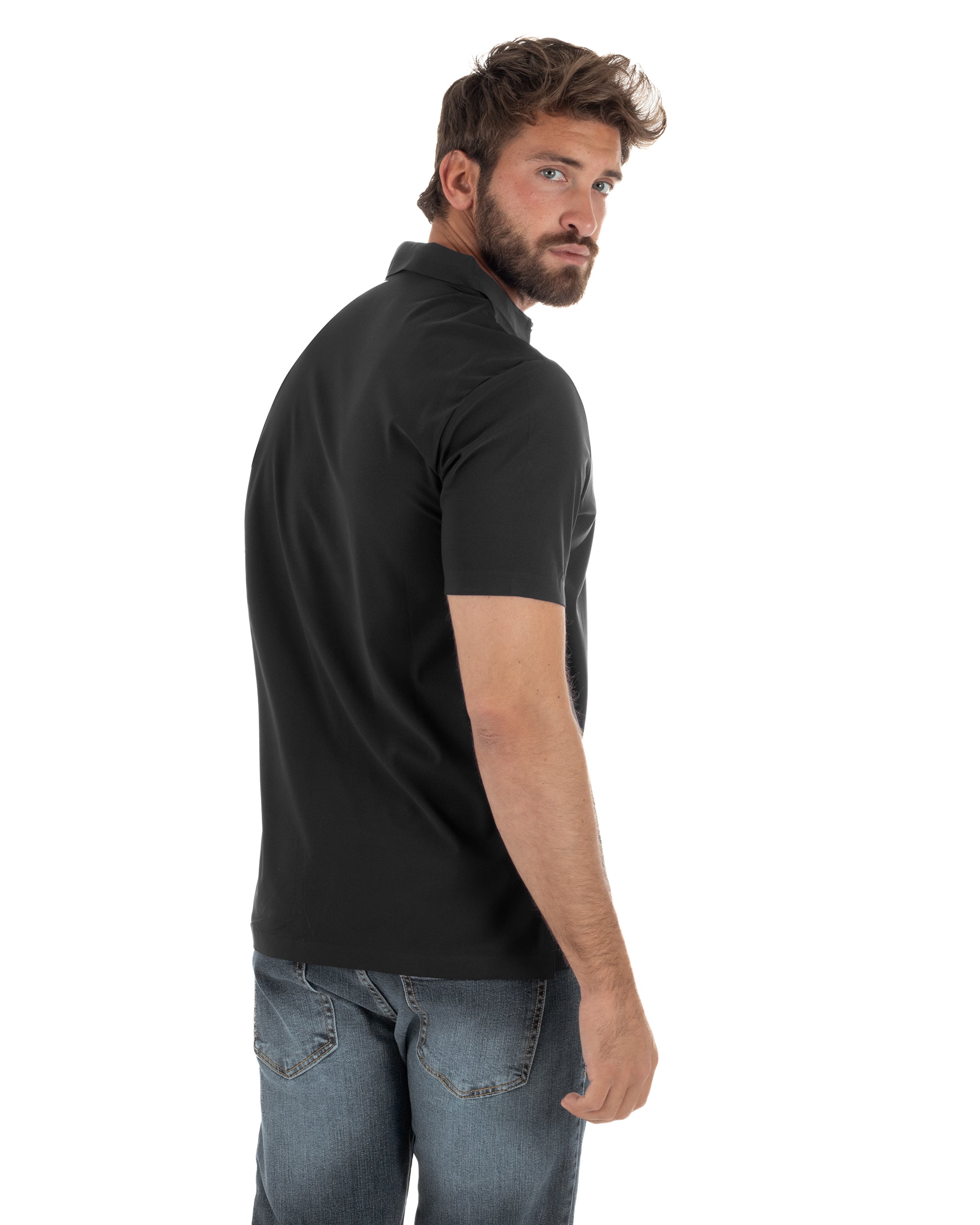 Polo uomo no-stiro stretch colletto con bottoni maglia basic nero GIOSAL-TS3293A