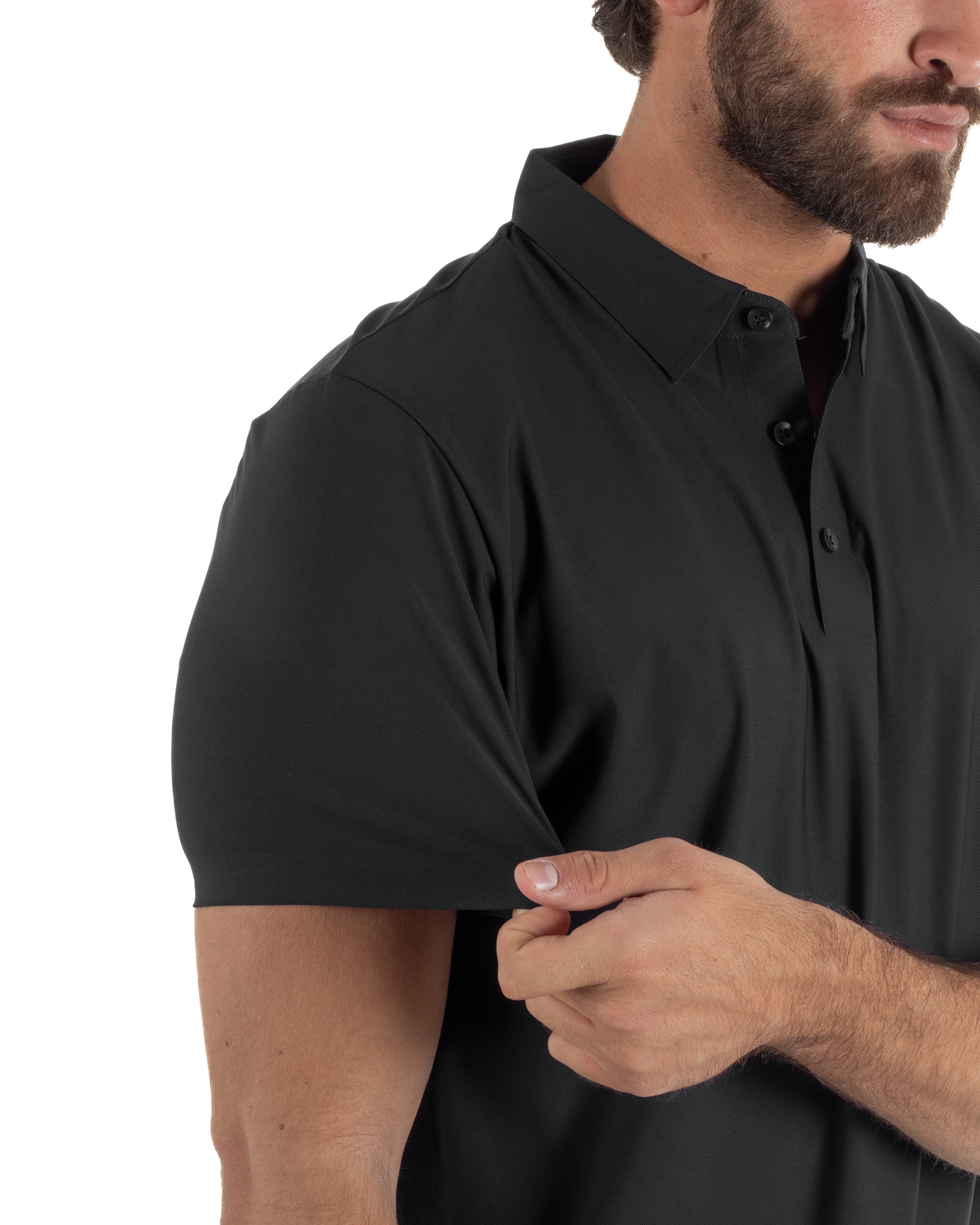 Polo uomo no-stiro stretch colletto con bottoni maglia basic nero GIOSAL-TS3293A