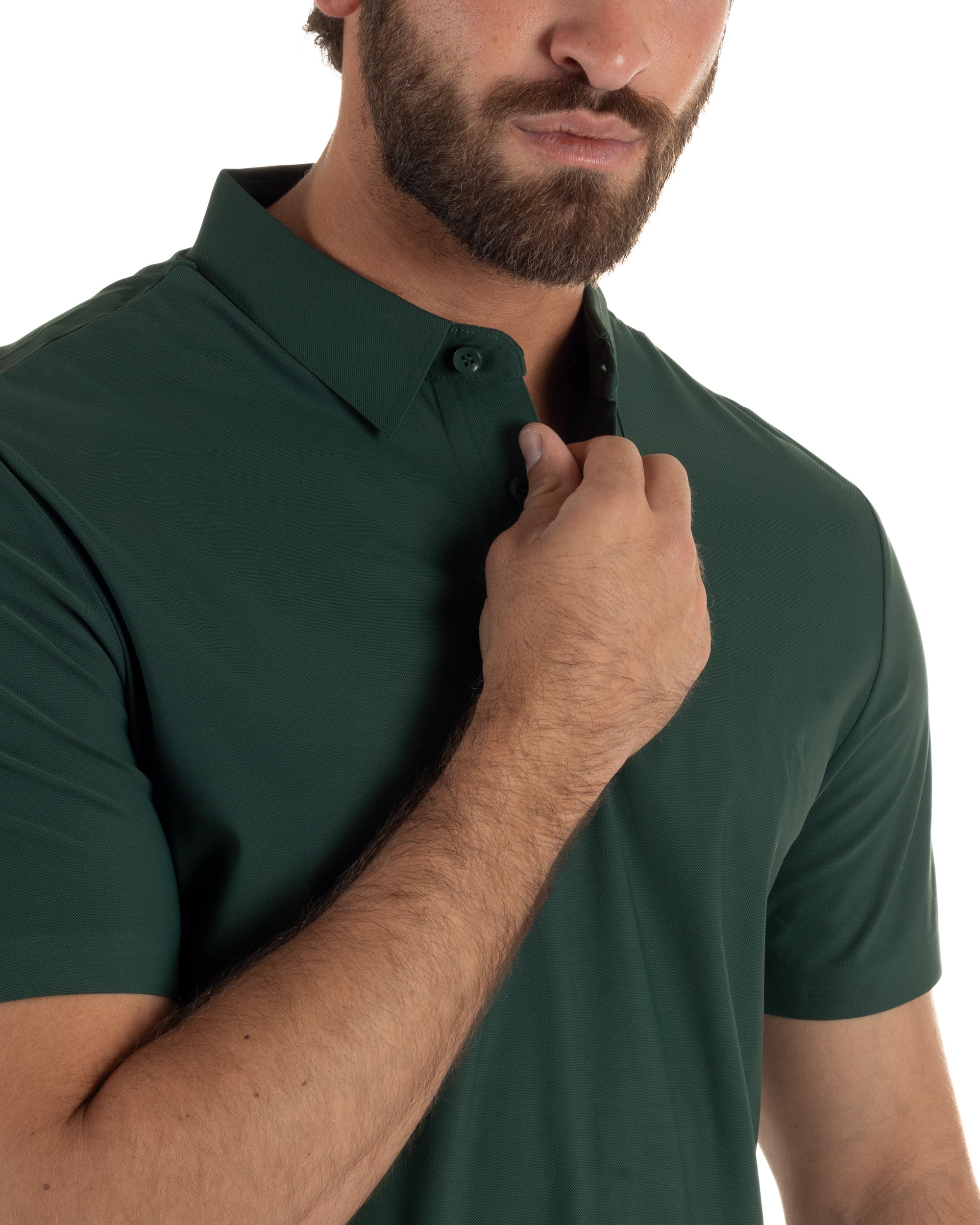 Polo uomo no-stiro stretch colletto con bottoni maglia basic verde GIOSAL-TS3294A