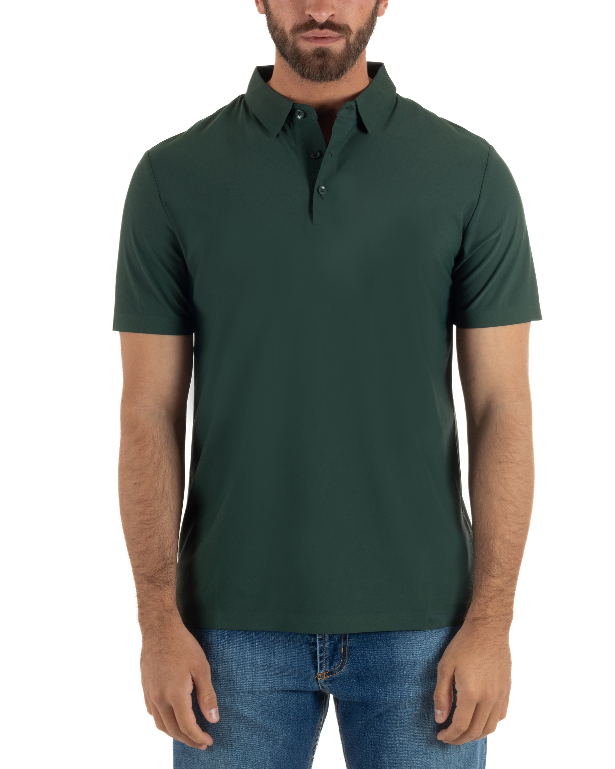 Polo uomo no-stiro stretch colletto con bottoni maglia basic verde GIOSAL-TS3294A