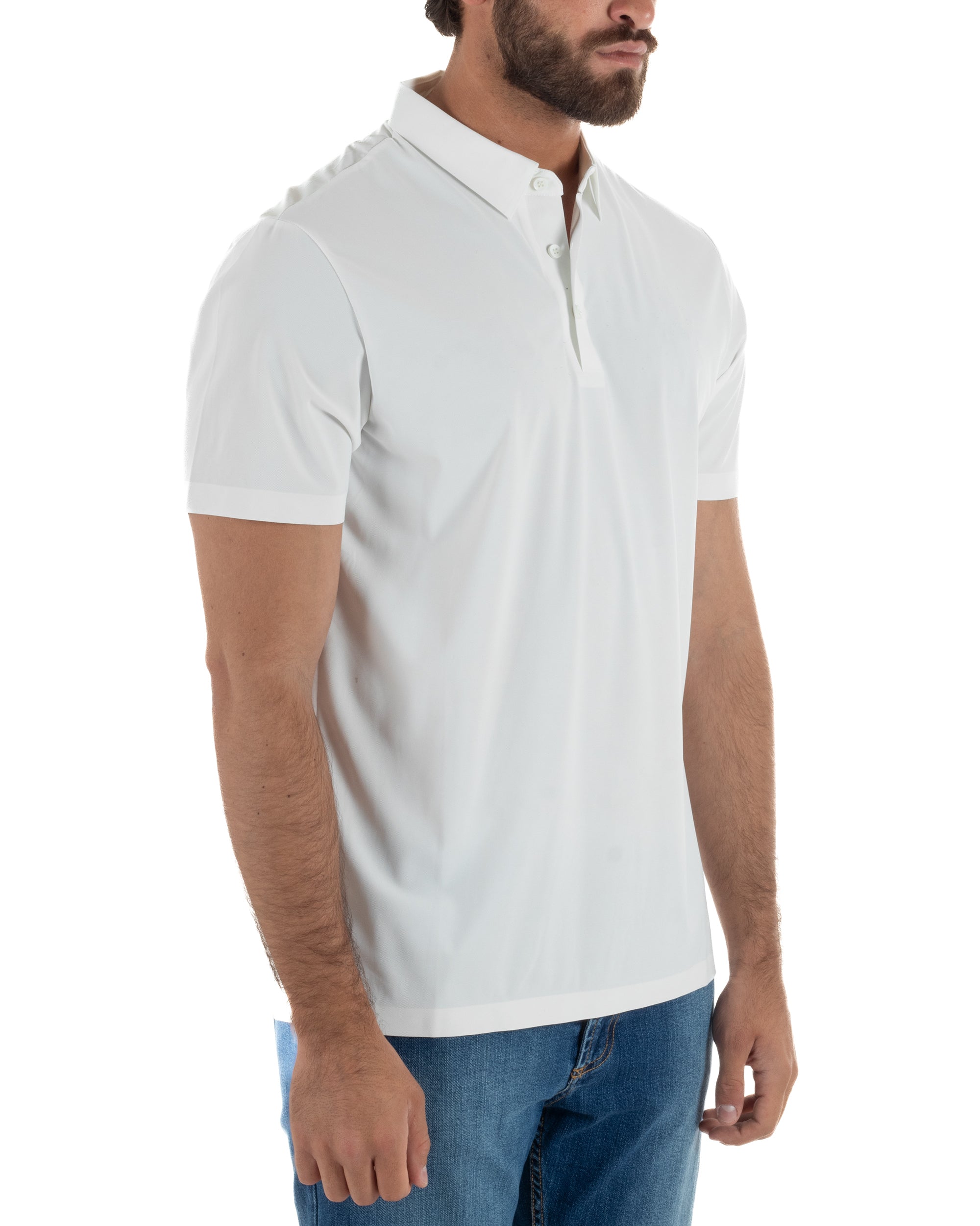 Polo uomo no-stiro stretch colletto con bottoni maglia basic bianco GIOSAL-TS3295A