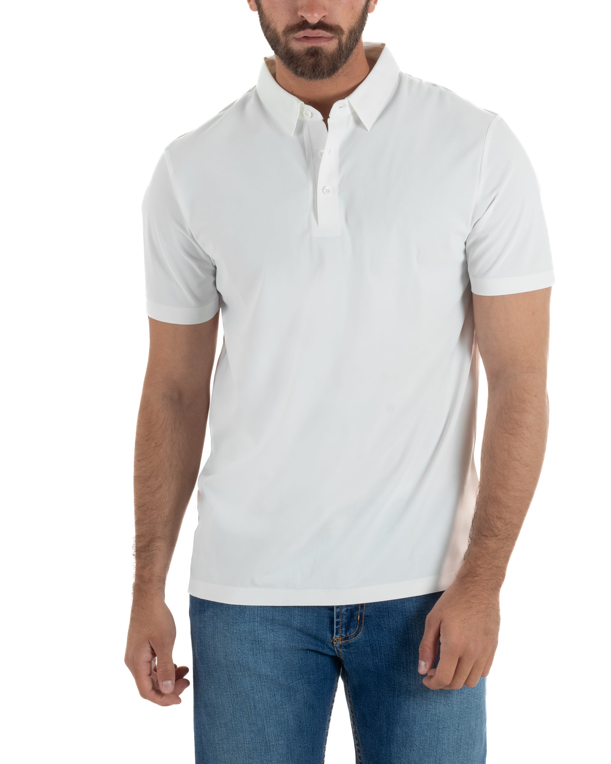 Polo uomo no-stiro stretch colletto con bottoni maglia basic bianco GIOSAL-TS3295A