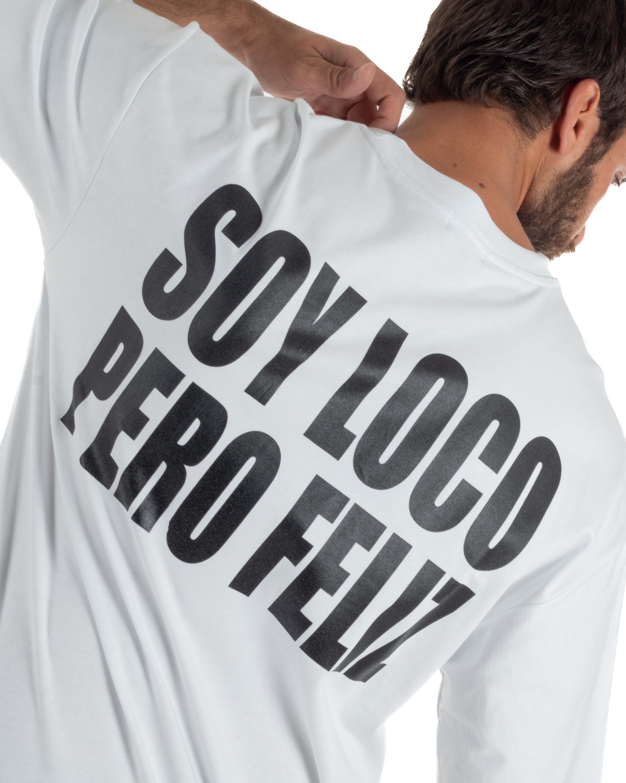 T-shirt uomo girocollo oversize streetwear stampa bianco GIOSAL-TS3296A