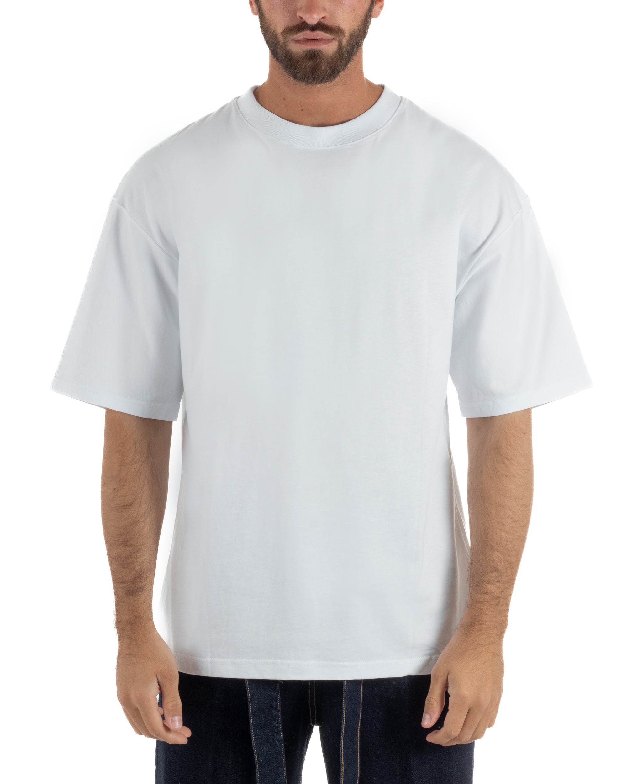 T-shirt uomo girocollo oversize streetwear stampa bianco GIOSAL-TS3296A