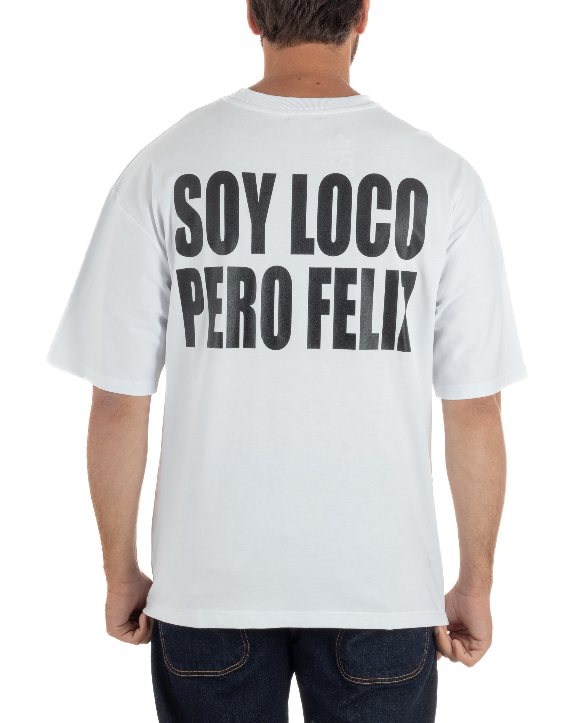 T-shirt uomo girocollo oversize streetwear stampa bianco GIOSAL-TS3296A