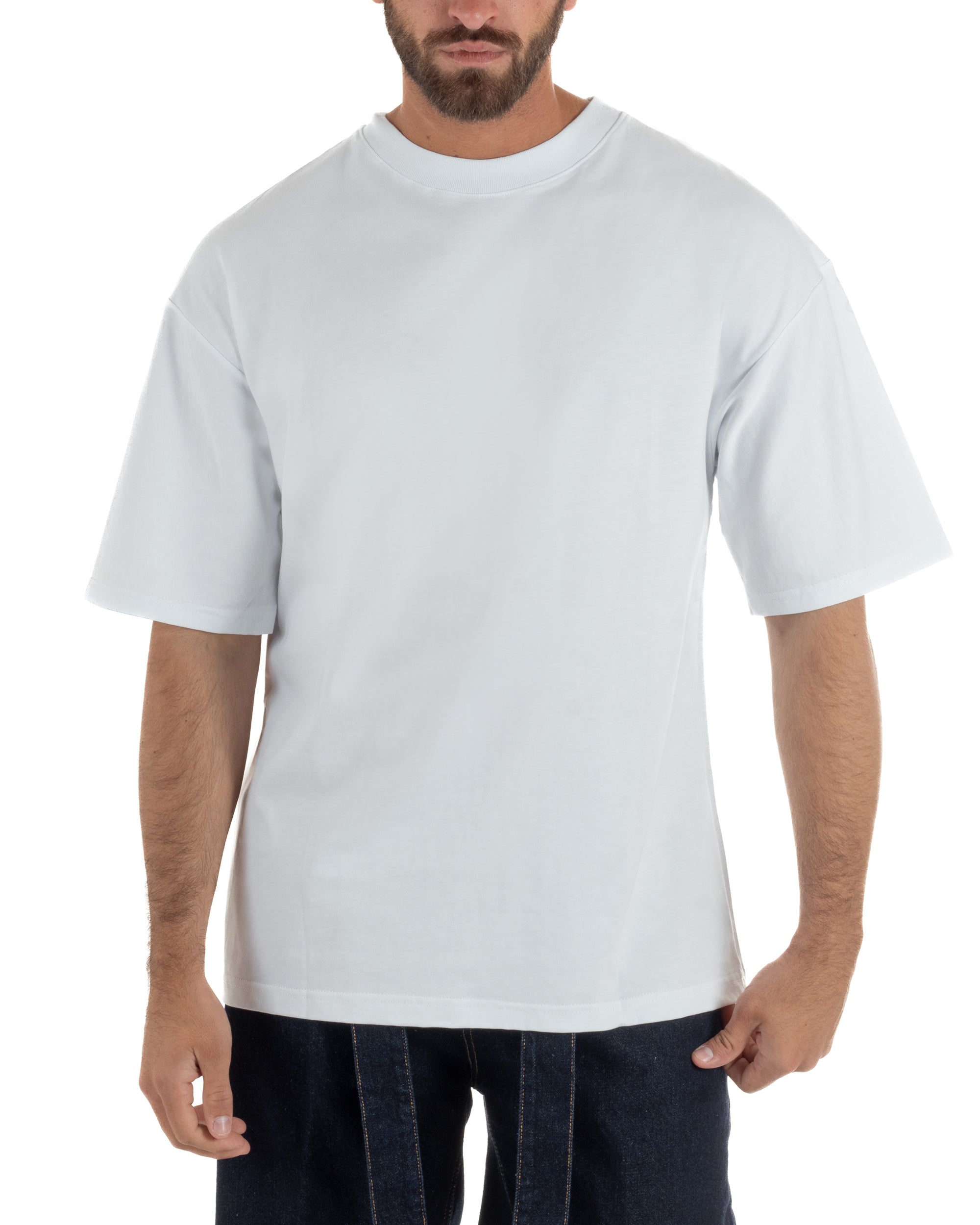 T-shirt uomo girocollo oversize streetwear stampa bianco GIOSAL-TS3296A