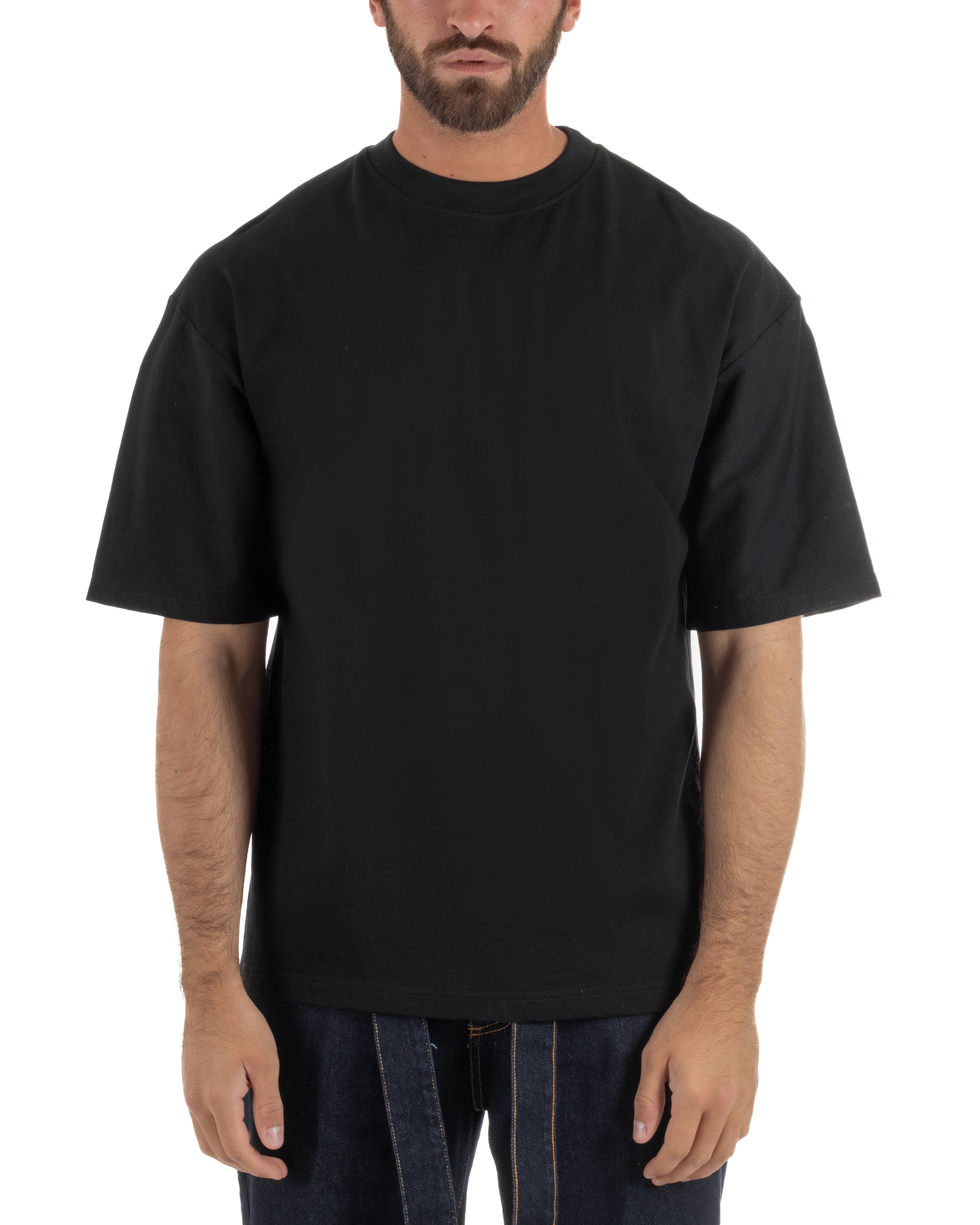 T-shirt uomo girocollo oversize streetwear stampa nero GIOSAL-TS3297A