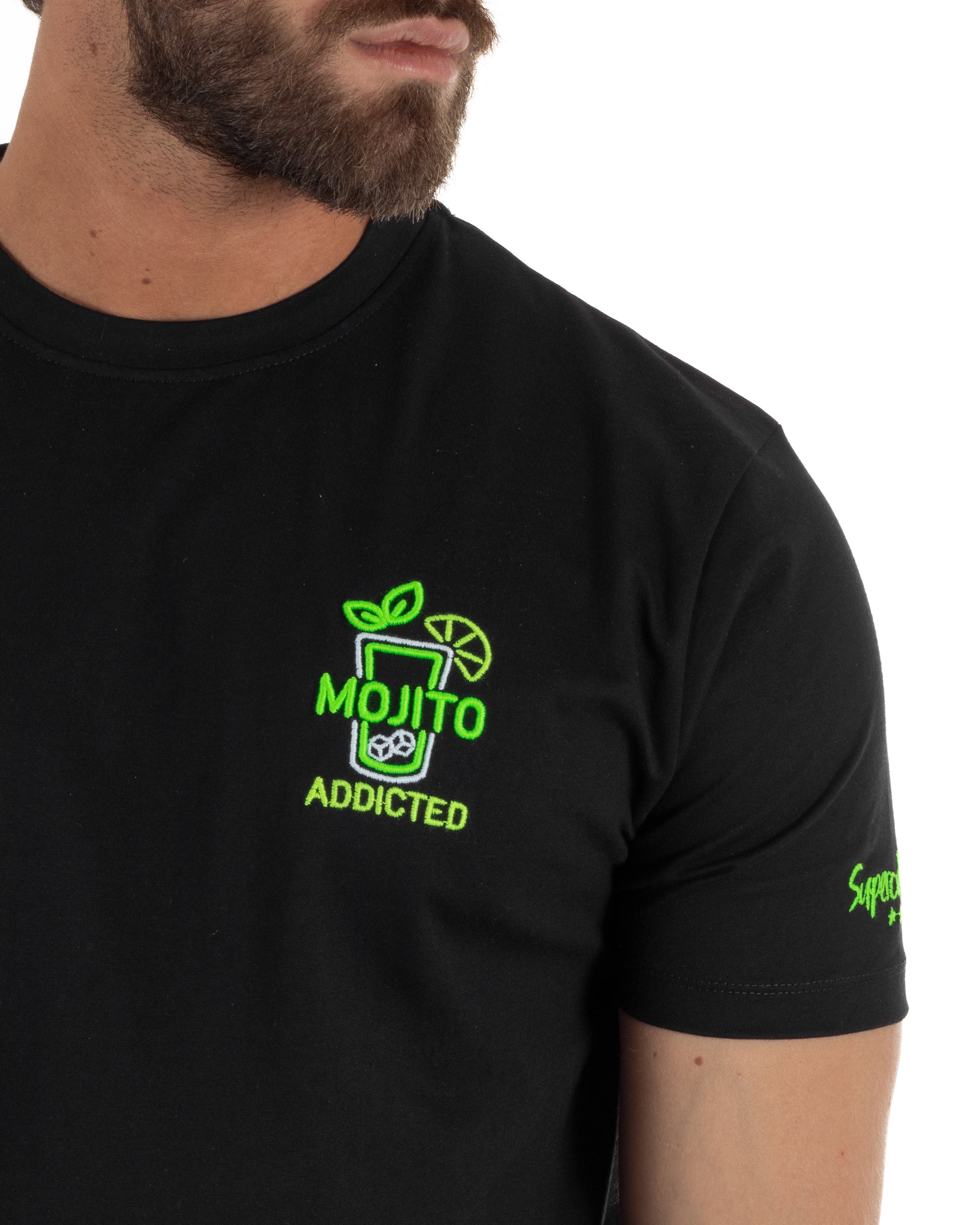 T-shirt uomo girocollo basic con ricamo Mojito Addicted leggera nero SUPERCULTURE-A1843