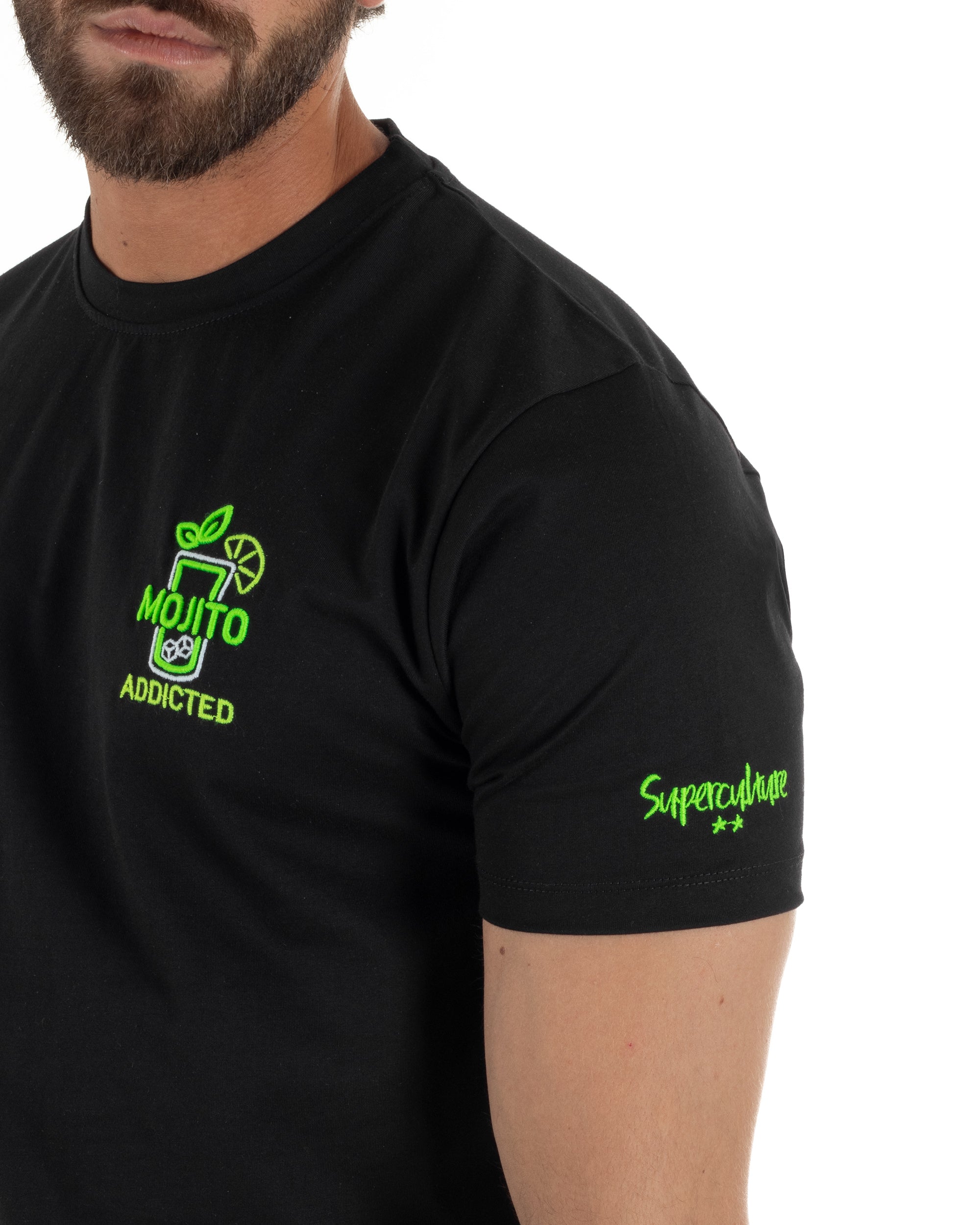 T-shirt uomo girocollo basic con ricamo Mojito Addicted leggera nero SUPERCULTURE-A1843