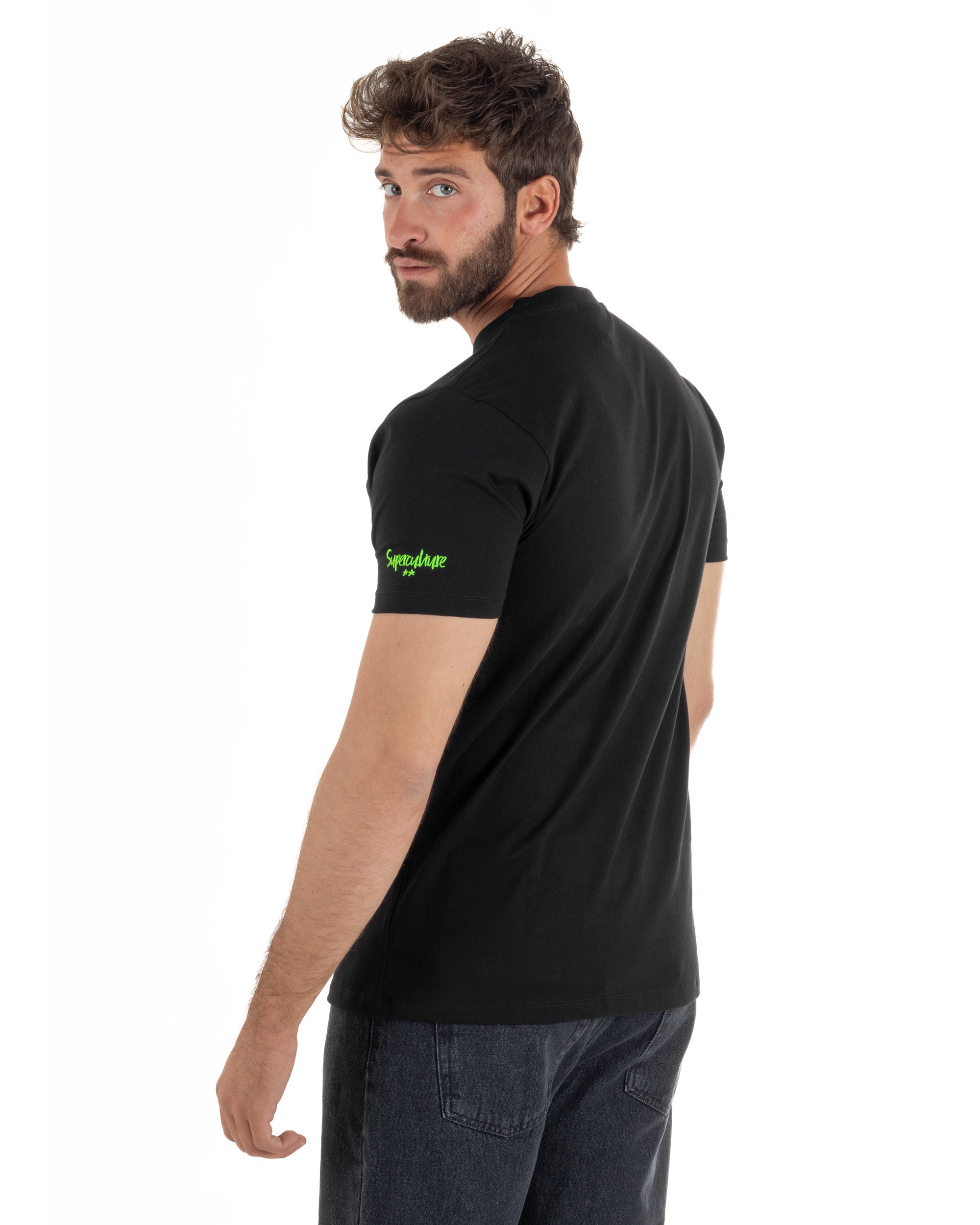 T-shirt uomo girocollo basic con ricamo Mojito Addicted leggera nero SUPERCULTURE-A1843