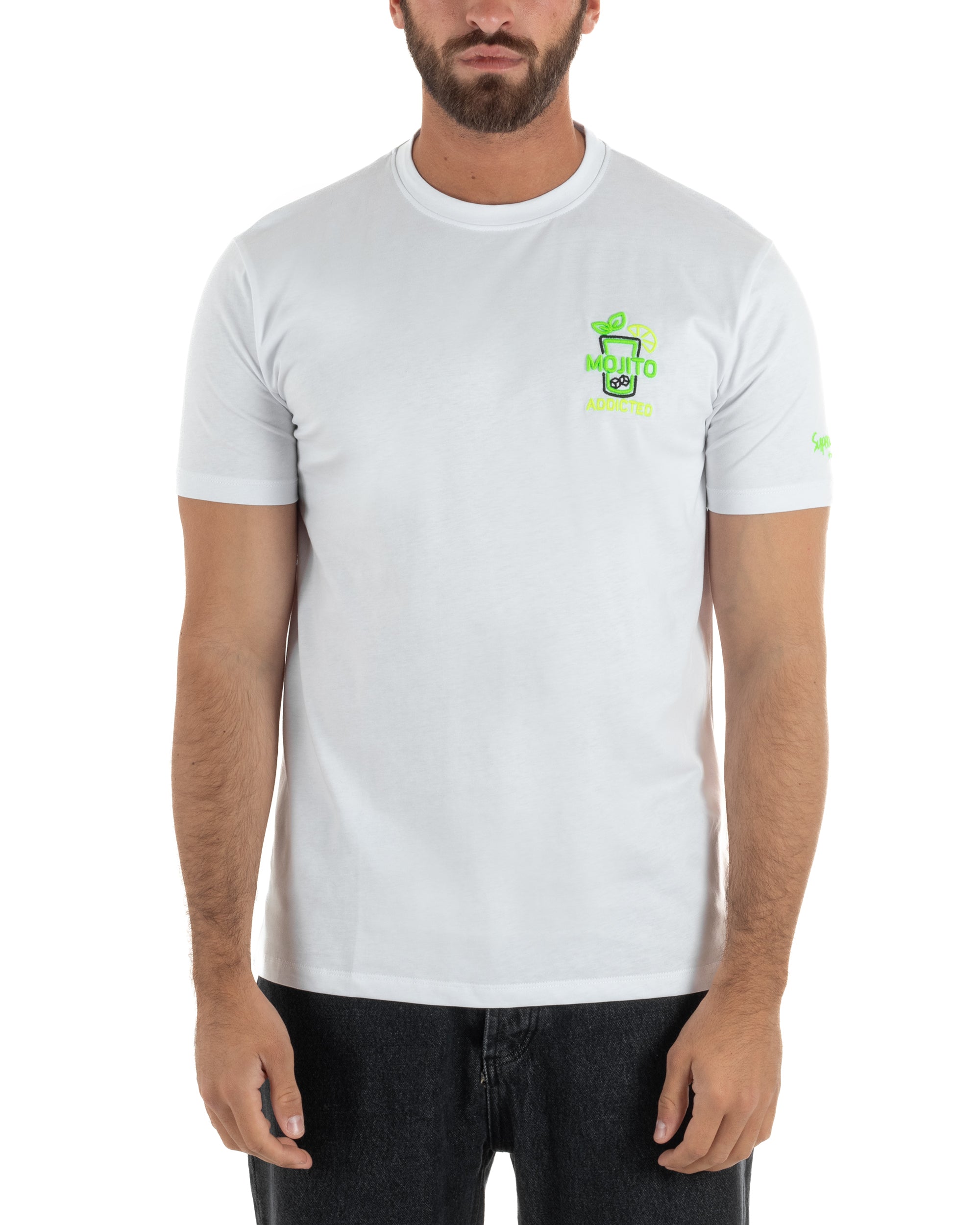 T-shirt uomo girocollo basic con ricamo Mojito Addicted leggera bianco SUPERCULTURE-A1843