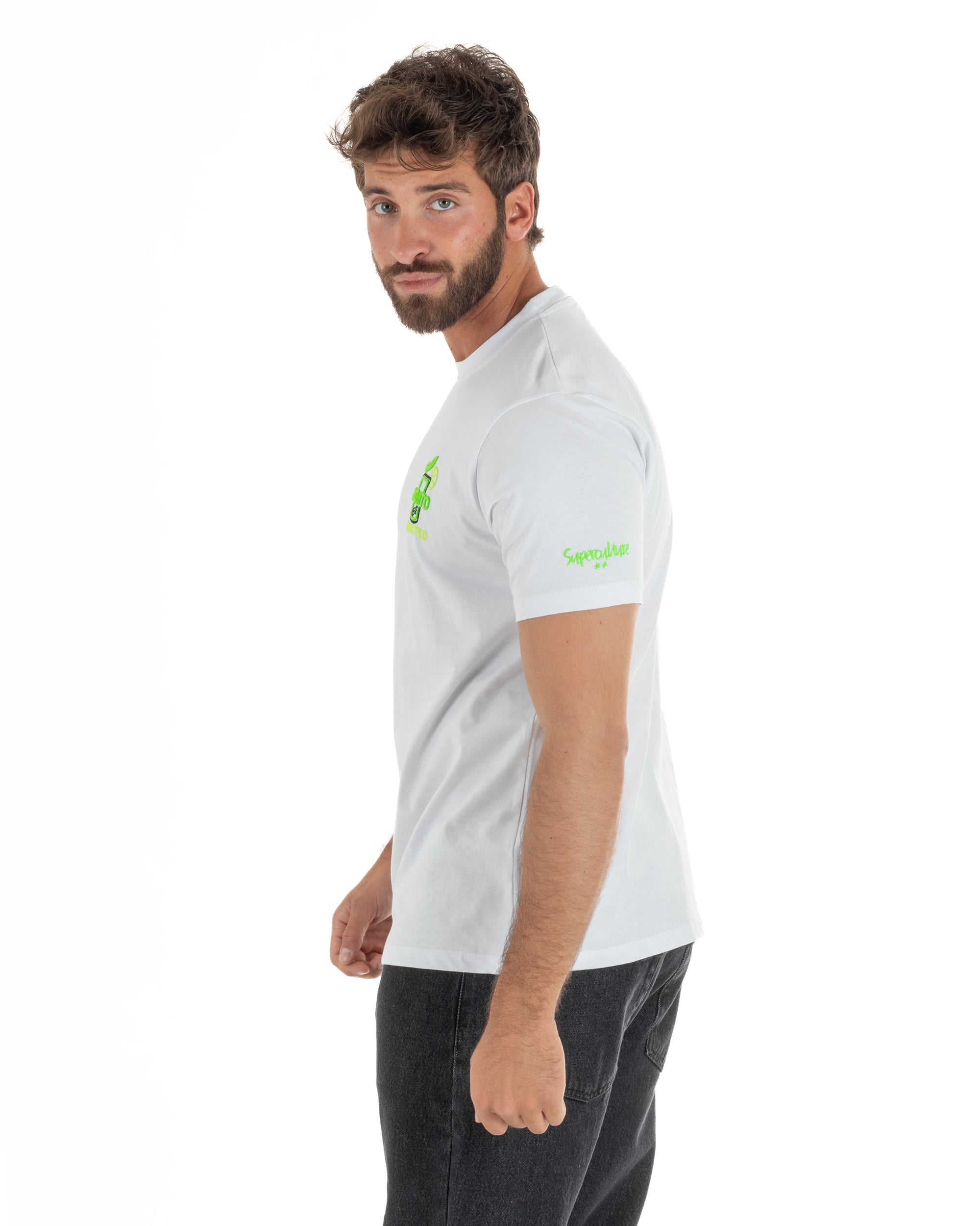T-shirt uomo girocollo basic con ricamo Mojito Addicted leggera bianco SUPERCULTURE-A1843