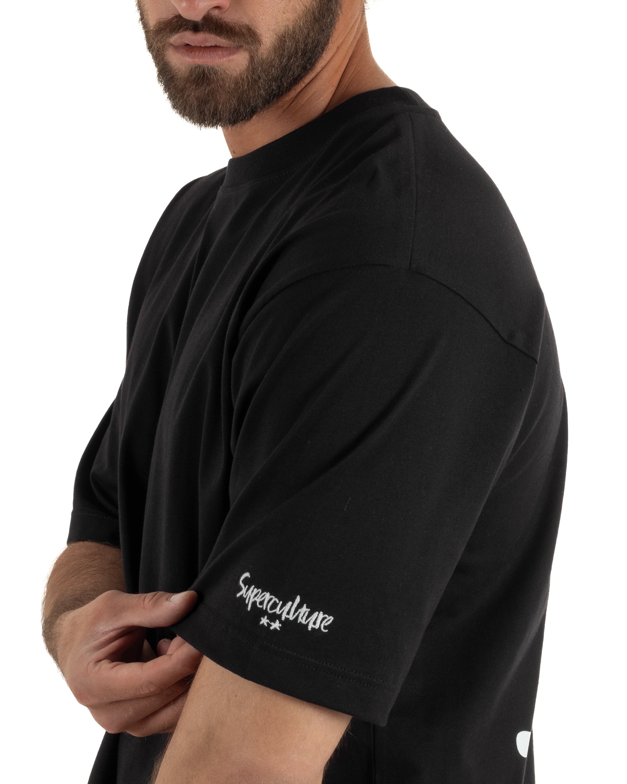 T-shirt uomo girocollo boxy fit stampa Ibiza basic nero SUPERCULTURE-A1969