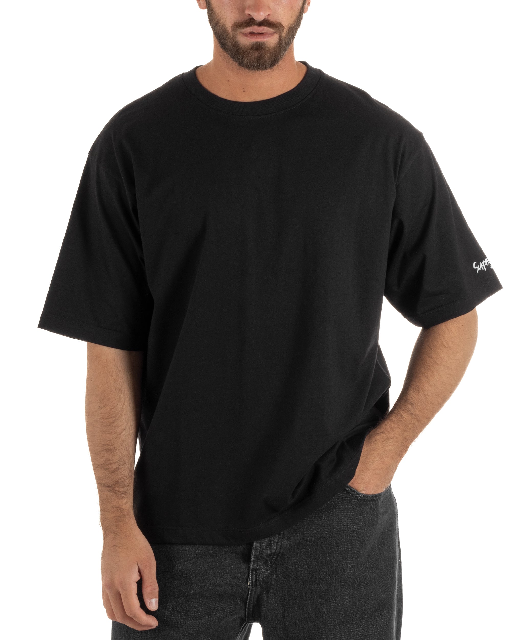 T-shirt uomo girocollo boxy fit stampa Ibiza basic nero SUPERCULTURE-A1969