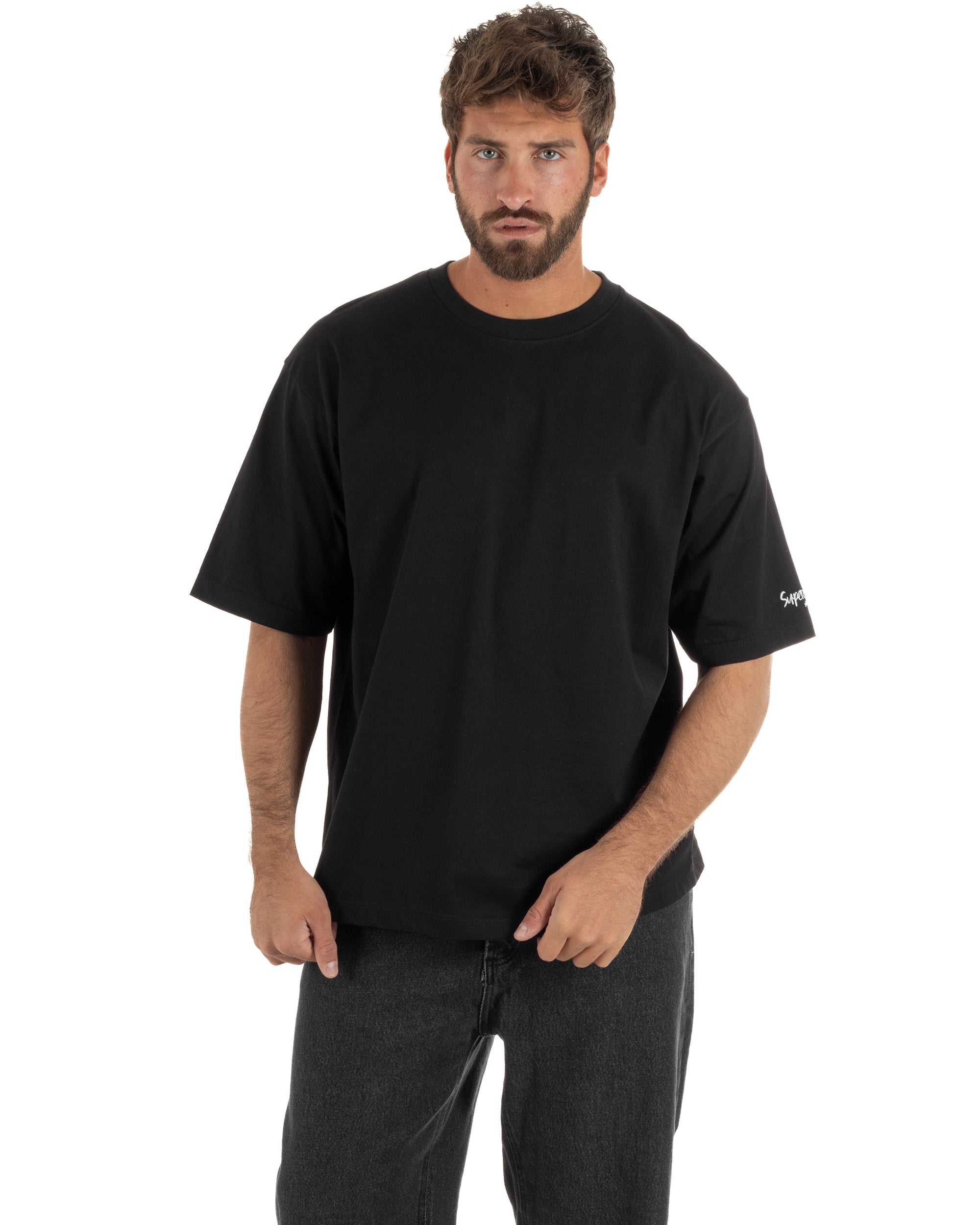 T-shirt uomo girocollo boxy fit stampa Ibiza basic nero SUPERCULTURE-A1969